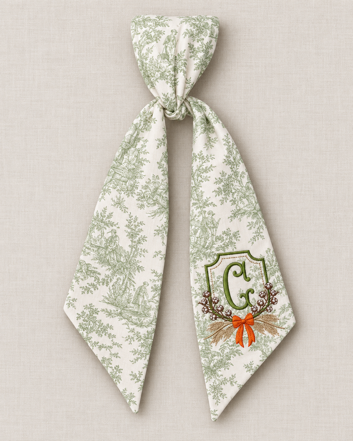 Sage Green Toile Fall Crest Wreath Sash