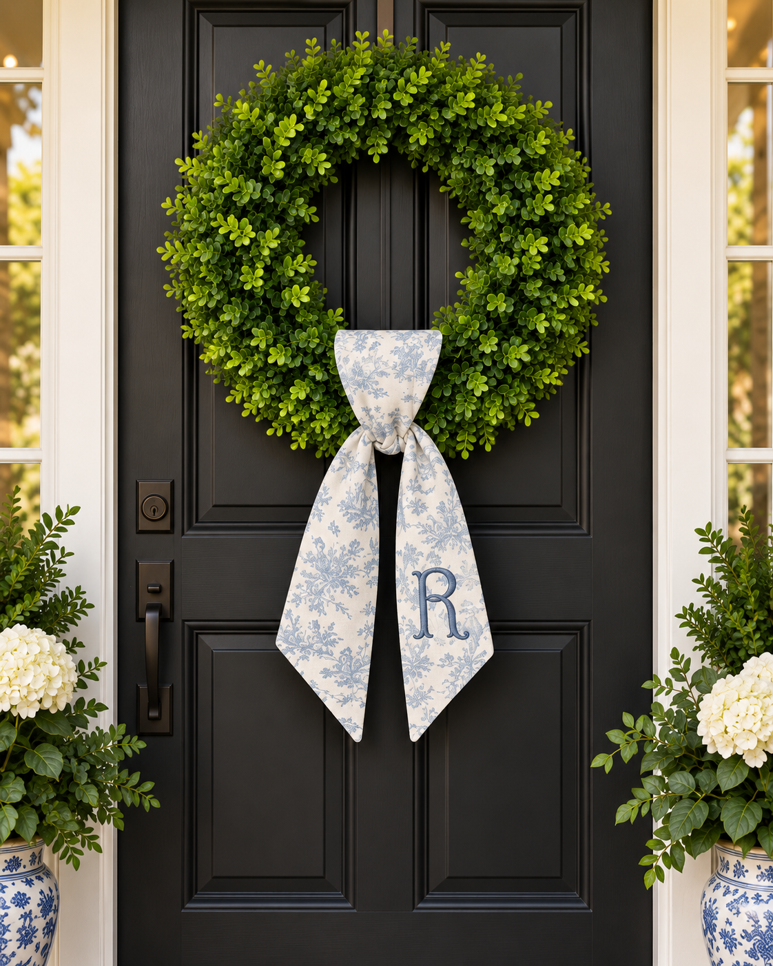 Blue Toile Wreath Sash