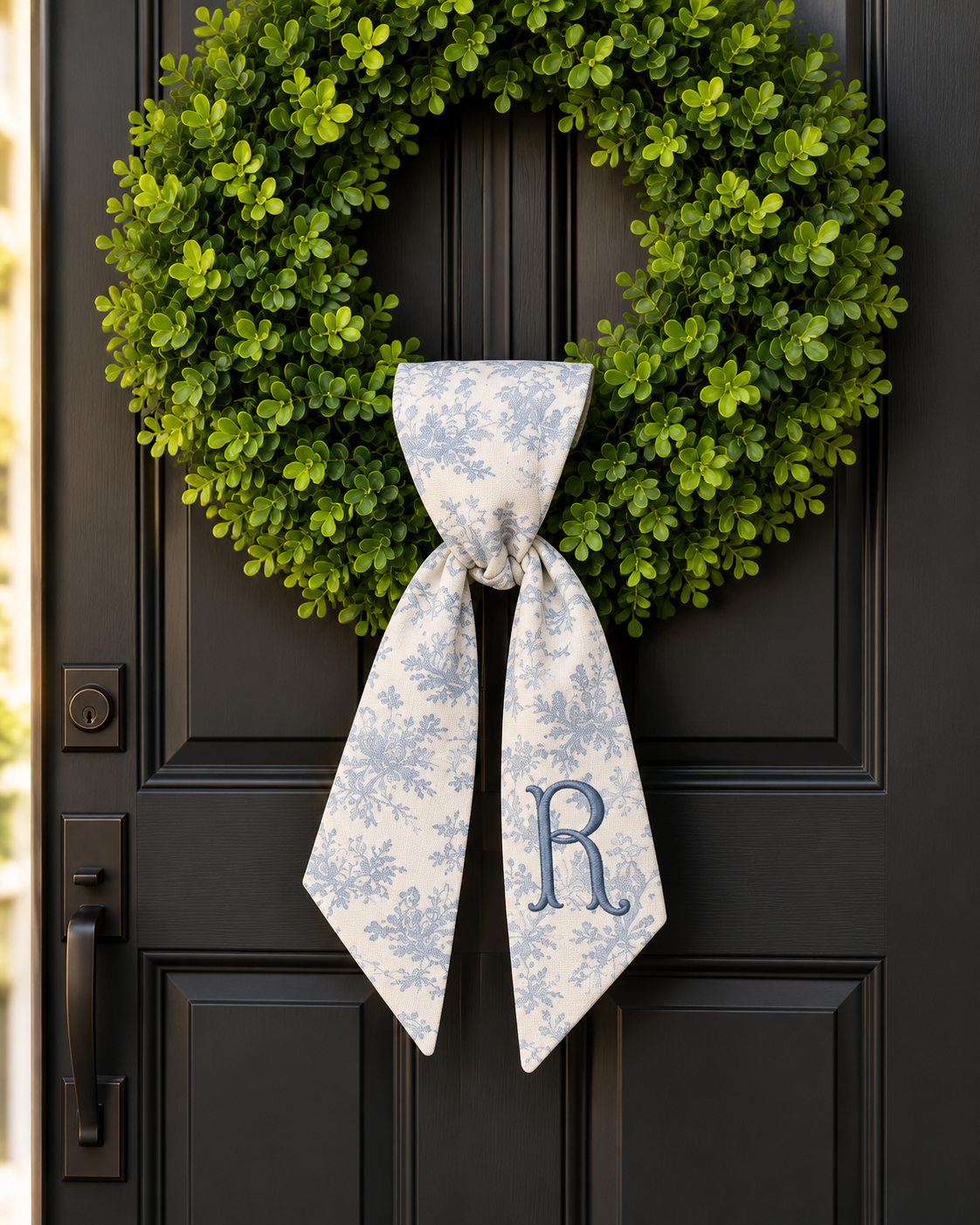 Blue Toile Wreath Sash