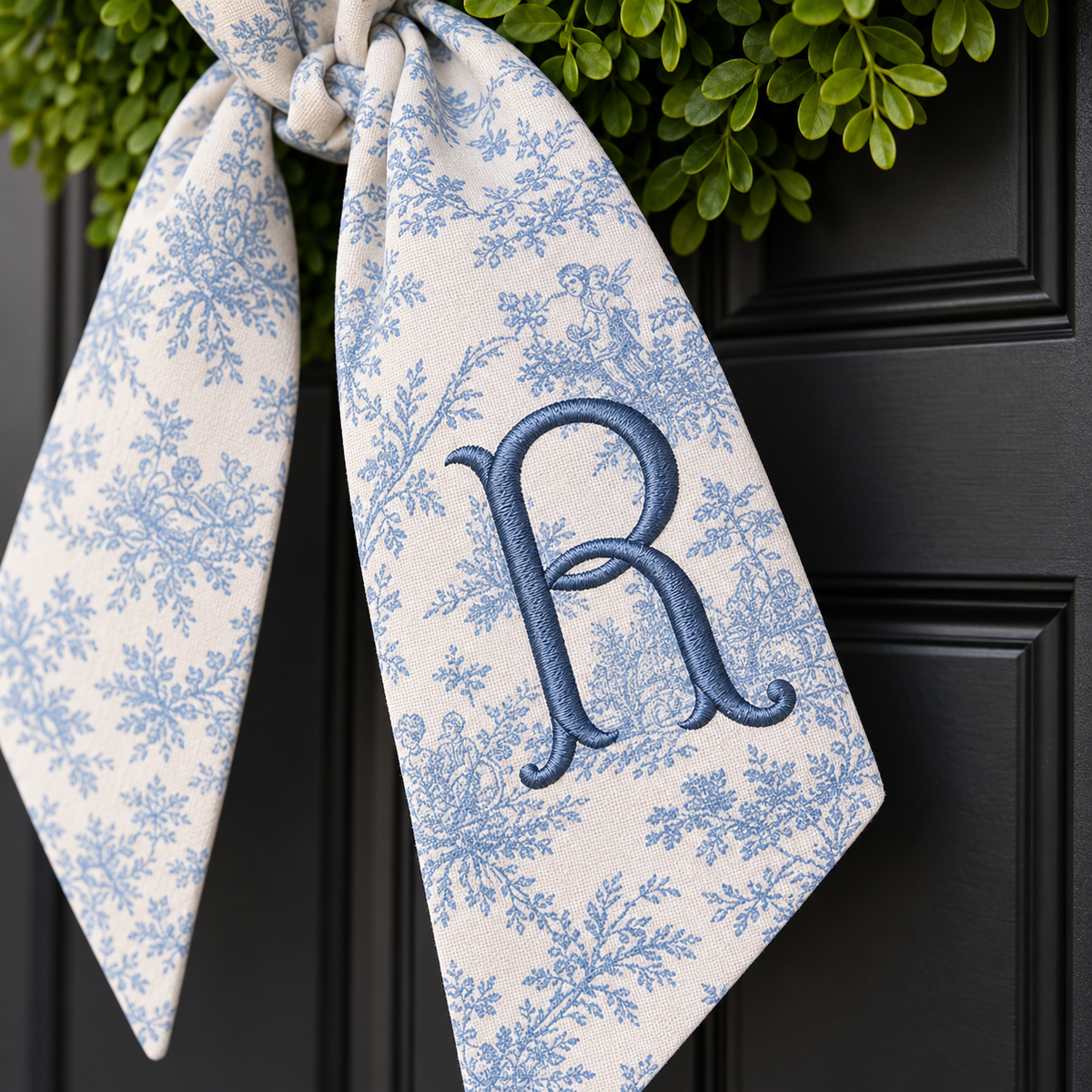 Blue Toile Wreath Sash