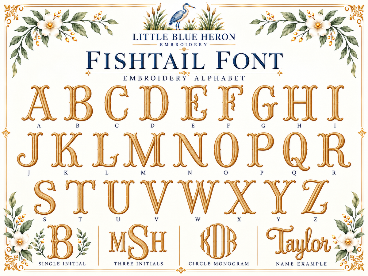 Fishtail embroidery alphabet