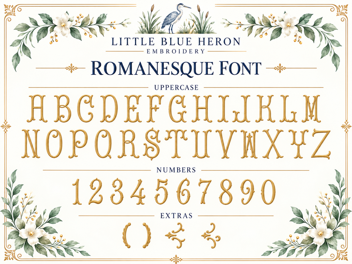 Romanesque embroidery alphabet