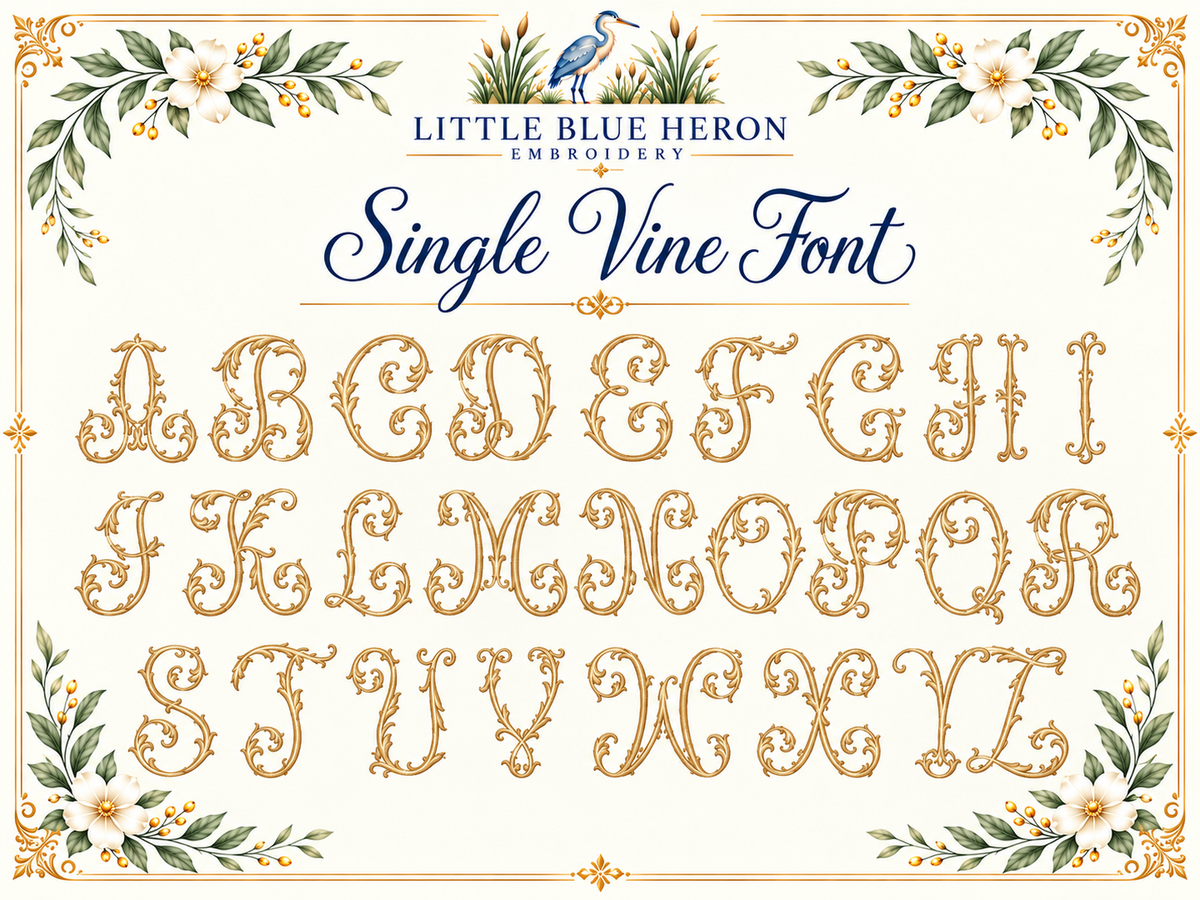Single Vine embroidery alphabet