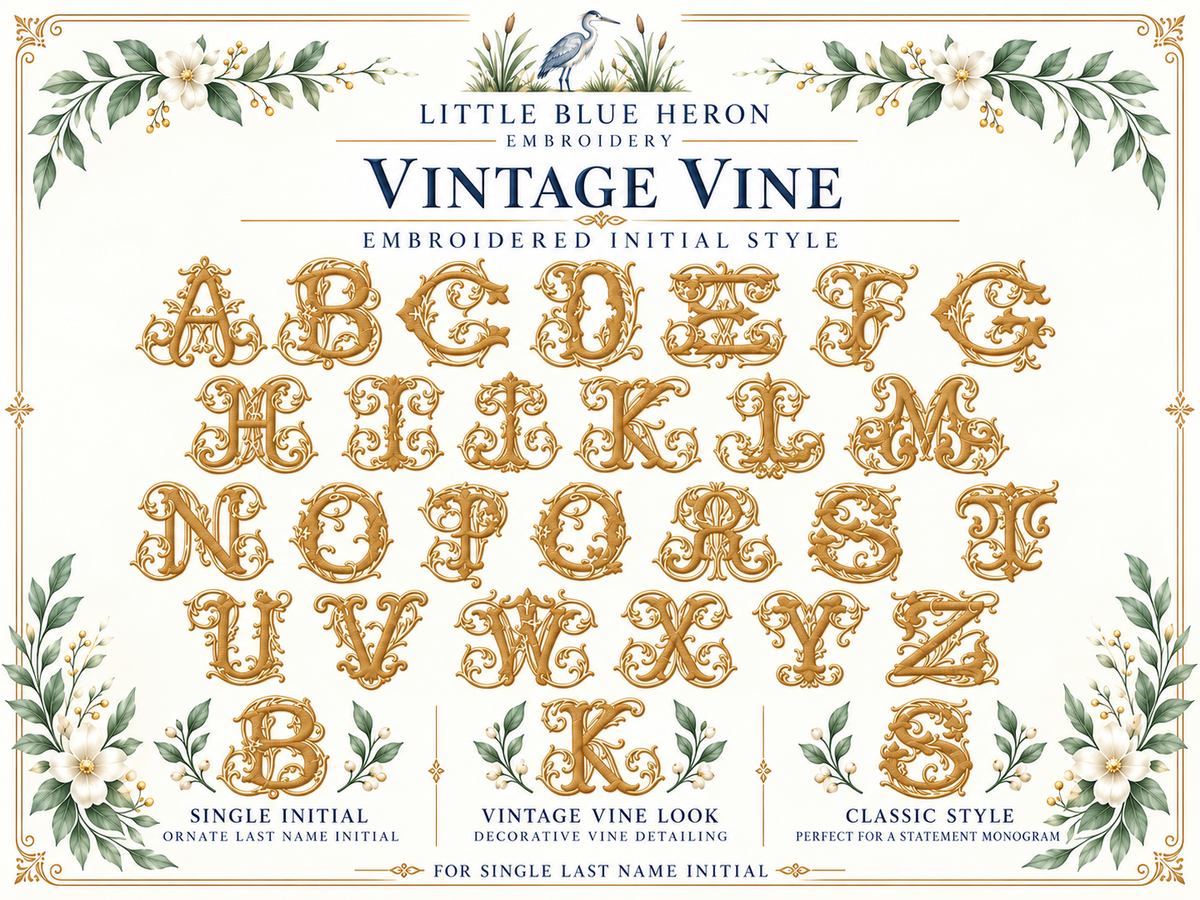 Vintage Vine embroidery alphabet