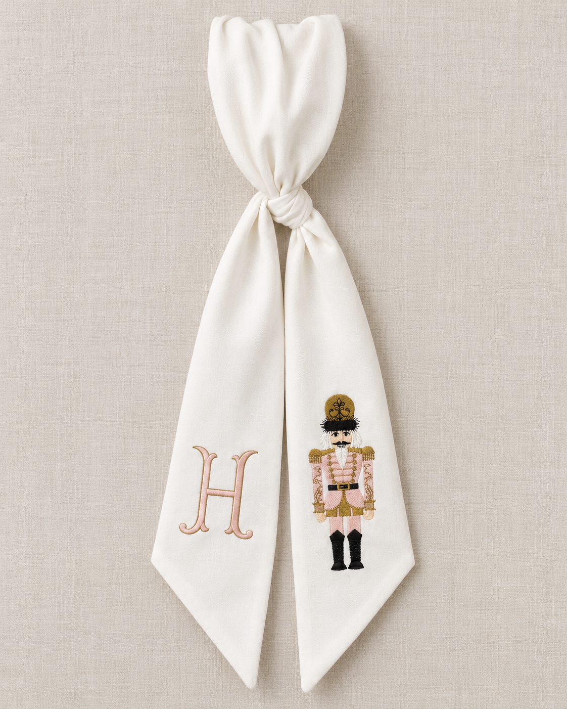 Pink Nutcracker Christmas Embroidered Wreath Sash