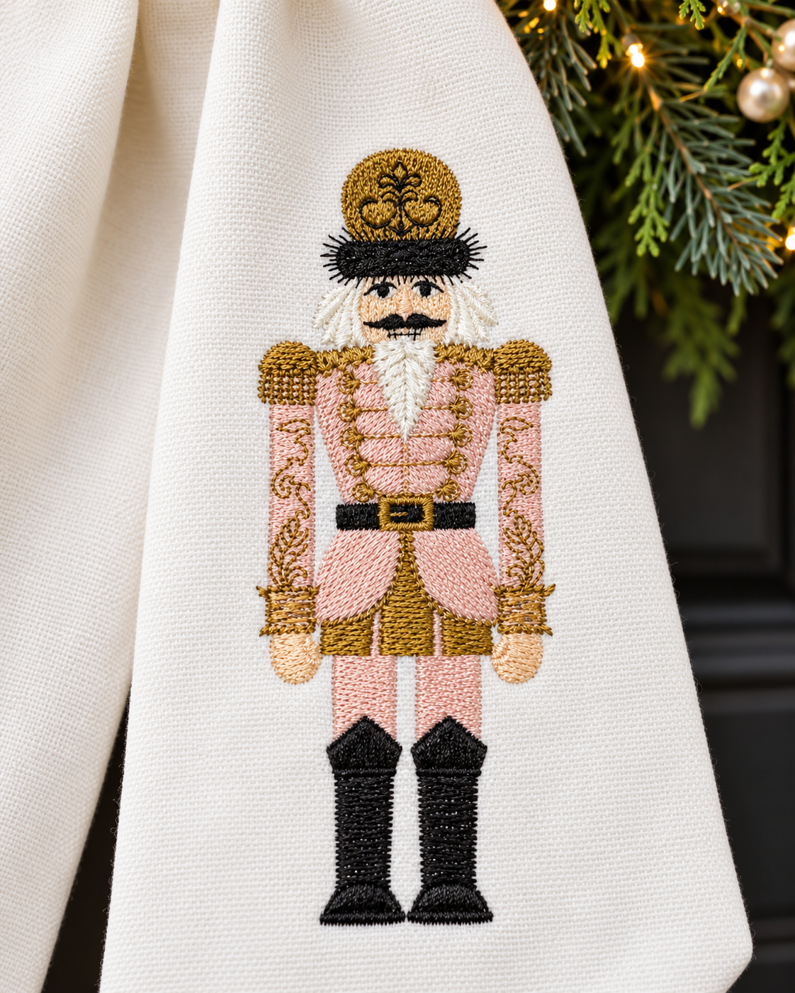 Pink Nutcracker Christmas Embroidered Wreath Sash