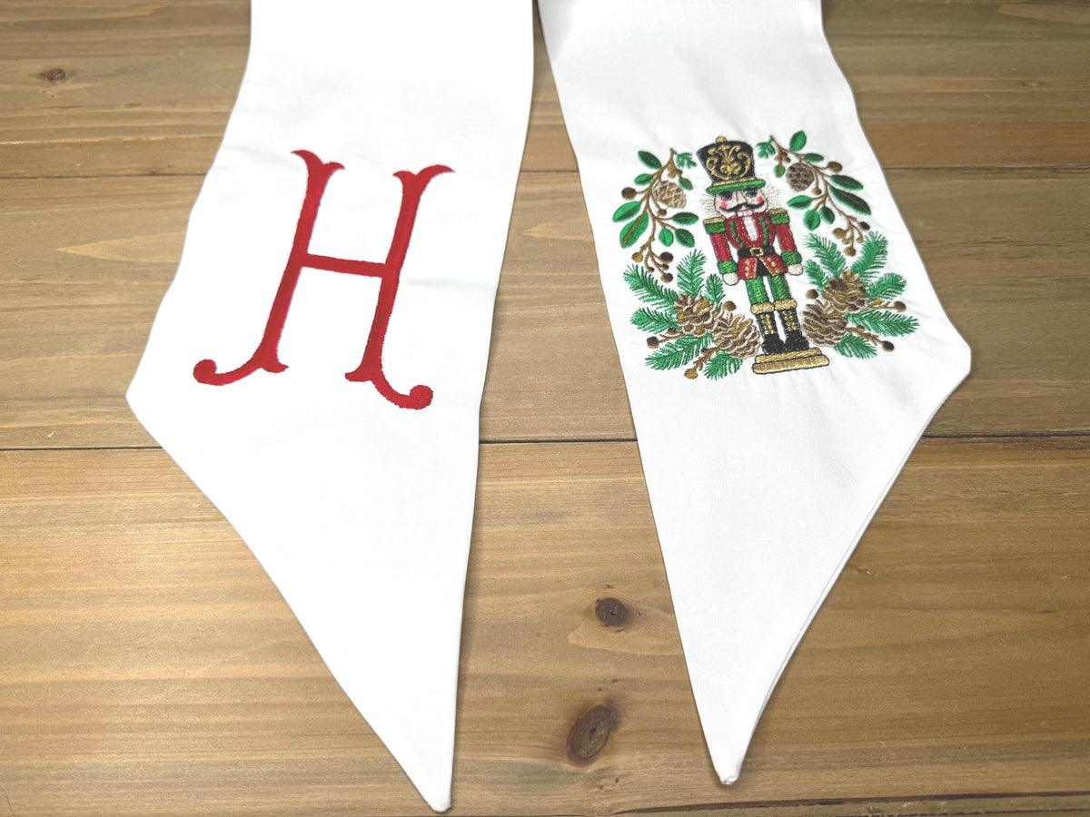 Christmas Nutcracker Embroidered Wreath Sash, Holiday Decor