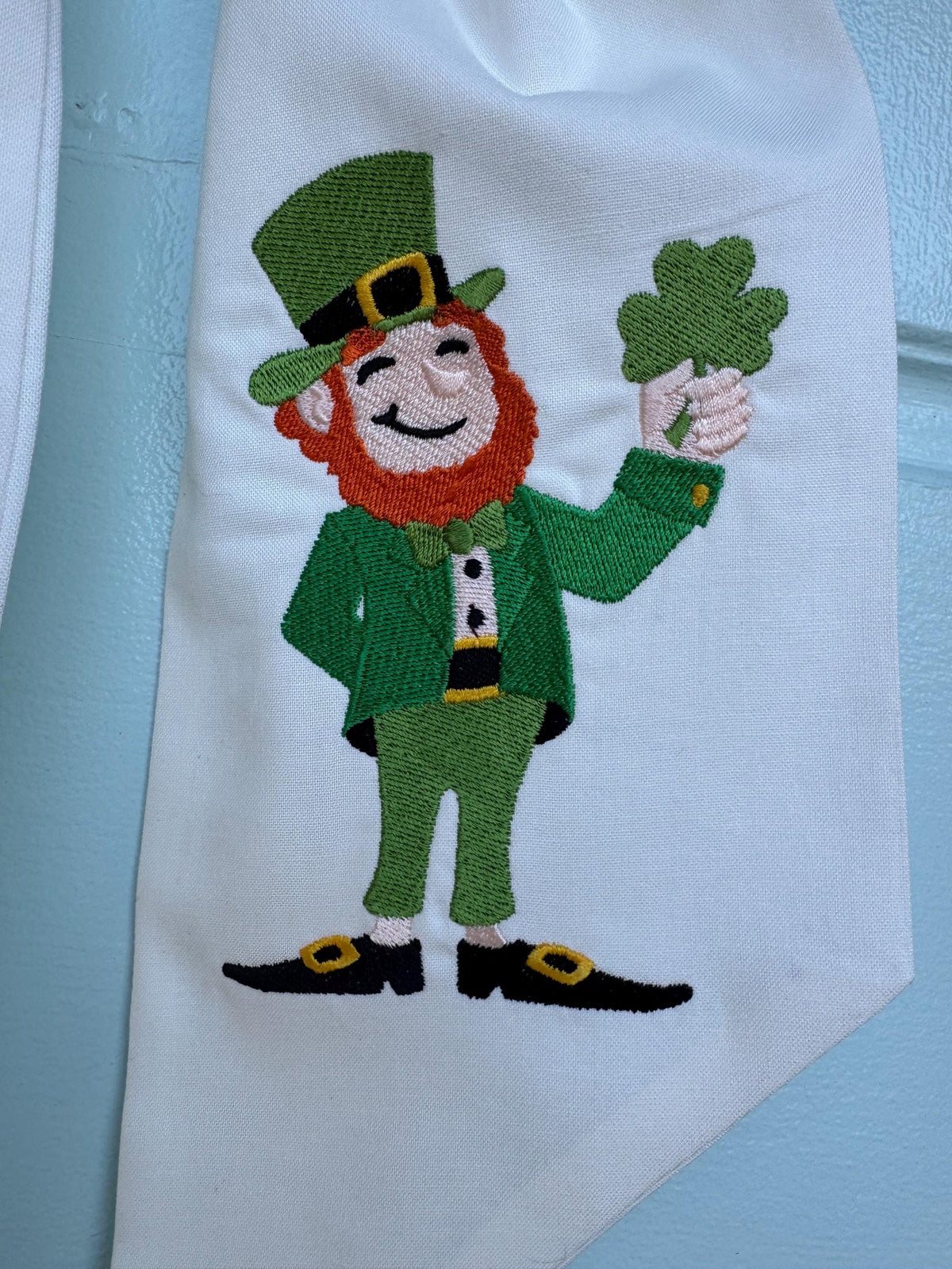 Embroidered St Patrick's Day Wreath Sash: Leprechaun Initial Decor