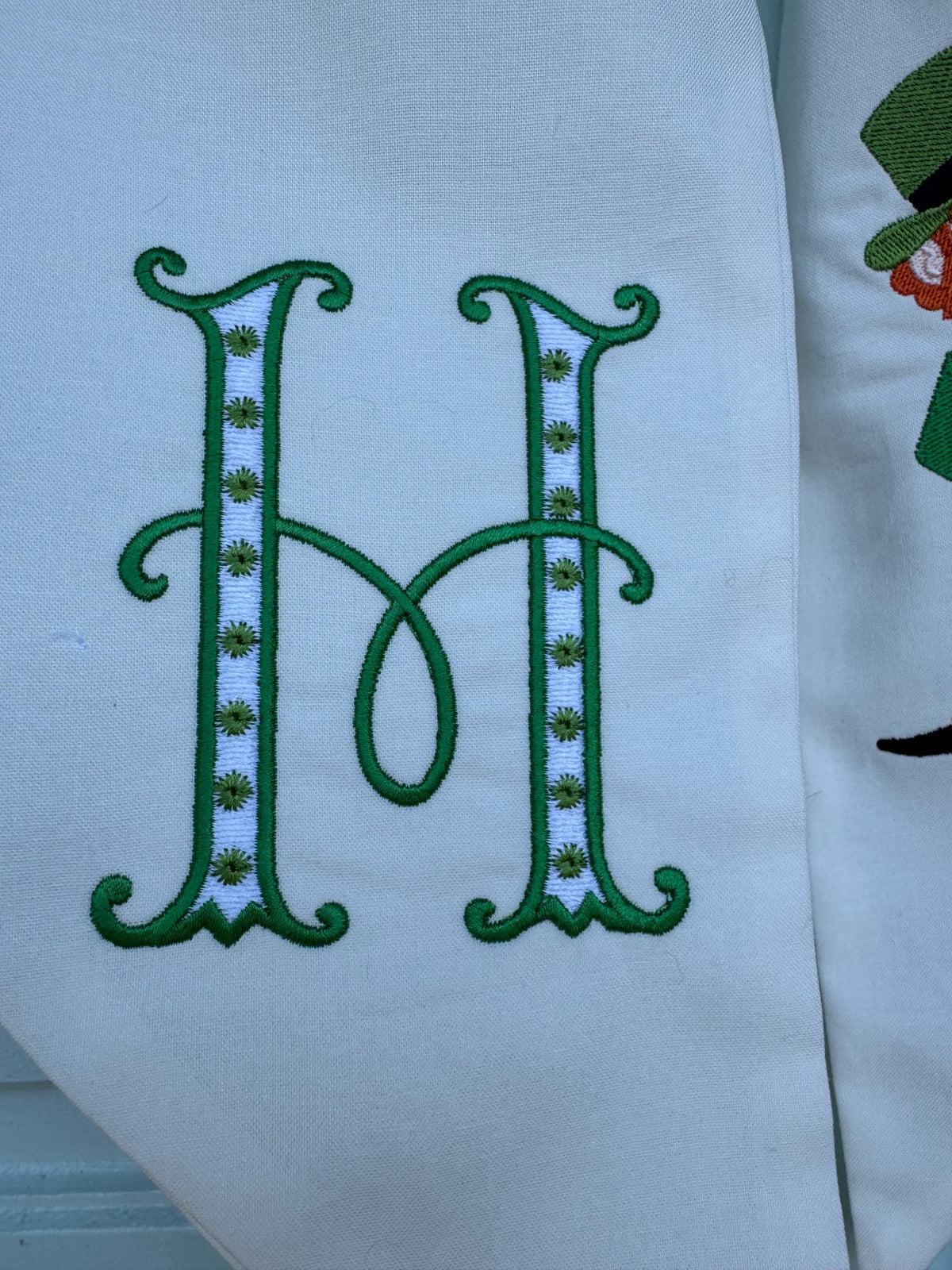 Embroidered St Patrick's Day Wreath Sash: Leprechaun Initial Decor