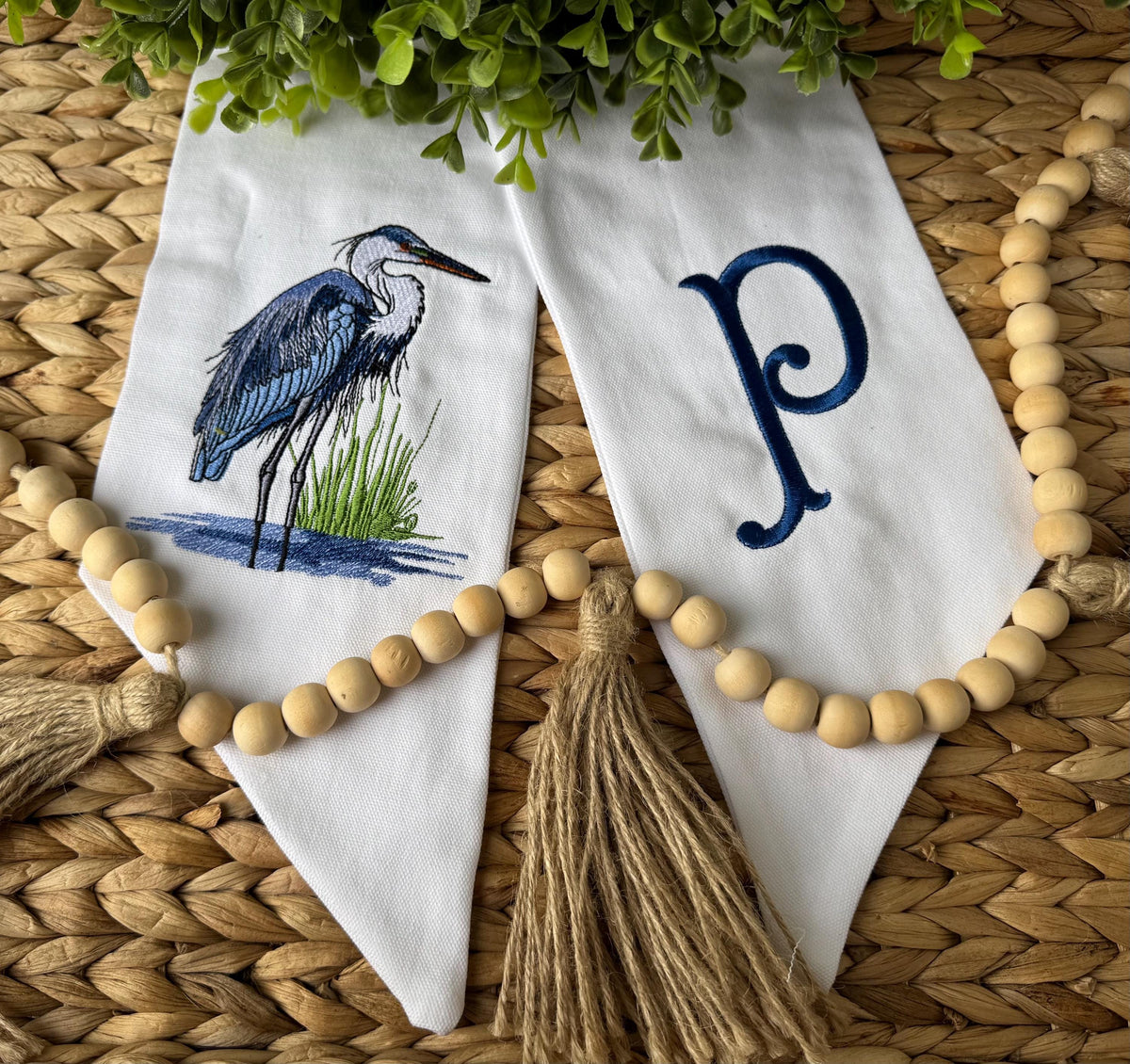 Blue Heron Monogram Wreath Sash