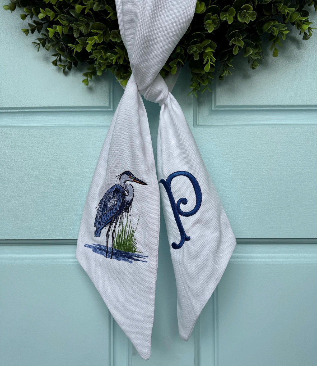 Blue Heron Monogram Wreath Sash