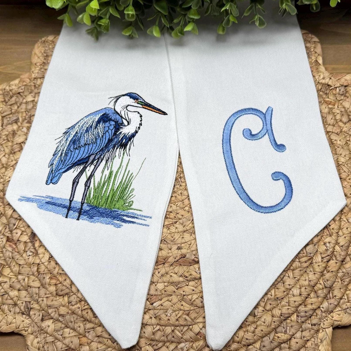 Blue Heron Monogram Wreath Sash