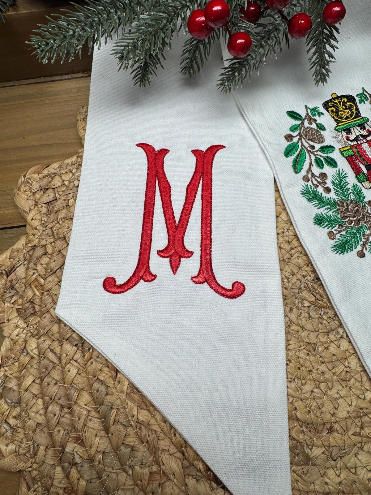 Christmas Nutcracker Embroidered Wreath Sash, Holiday Decor