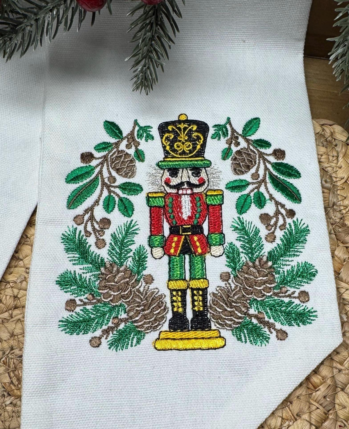 Christmas Nutcracker Embroidered Wreath Sash, Holiday Decor