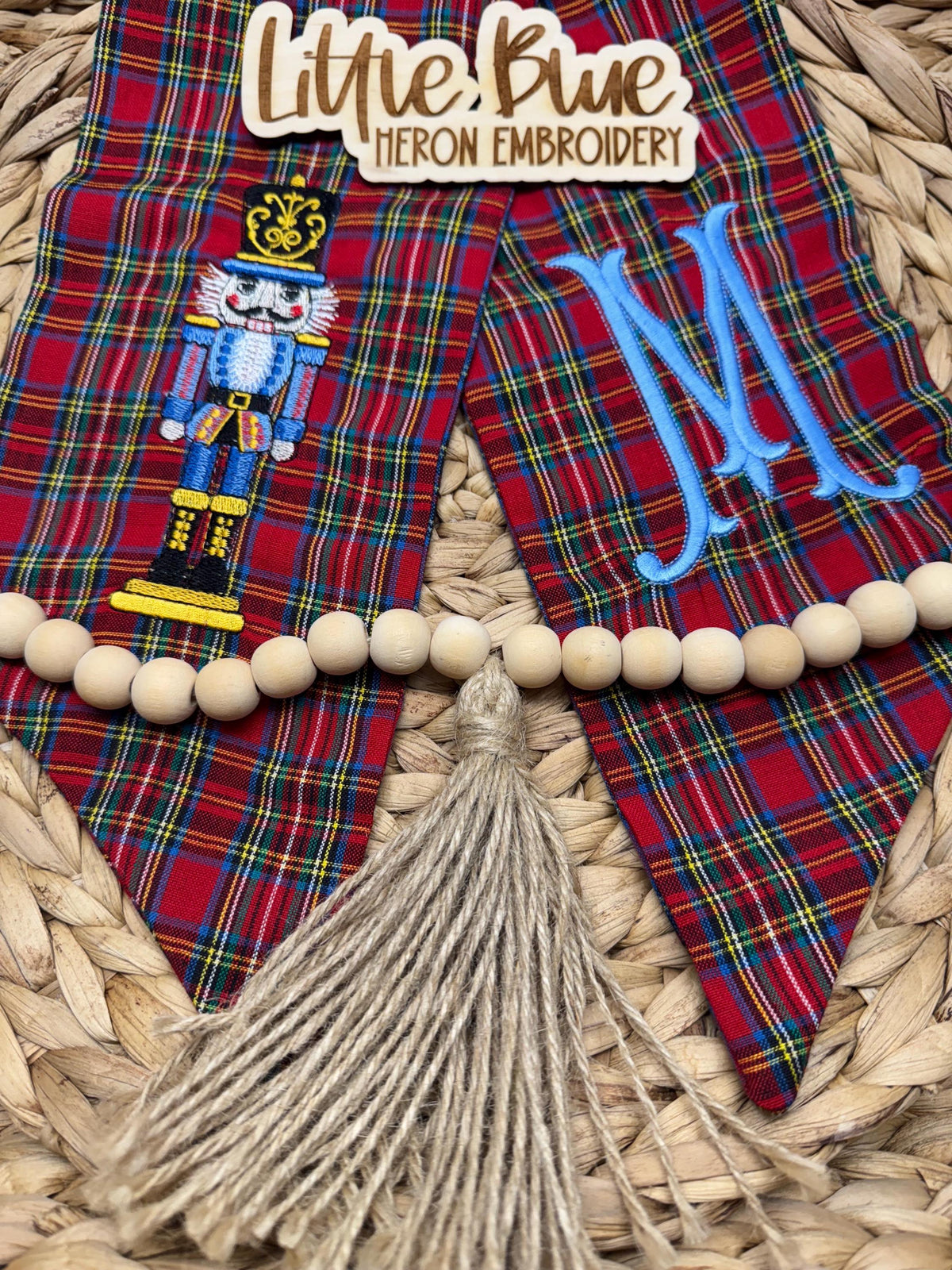 Christmas Nutcracker Embroidered Wreath Sash, Holiday Decor