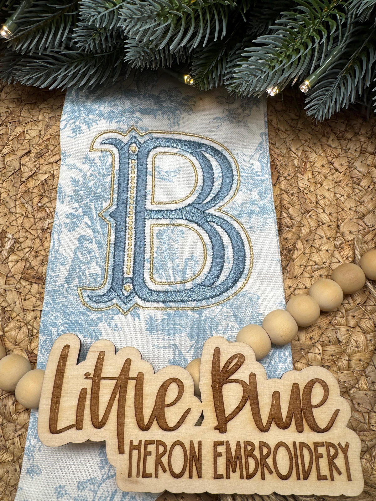 Blue Toile Nutcracker Wreath Sash