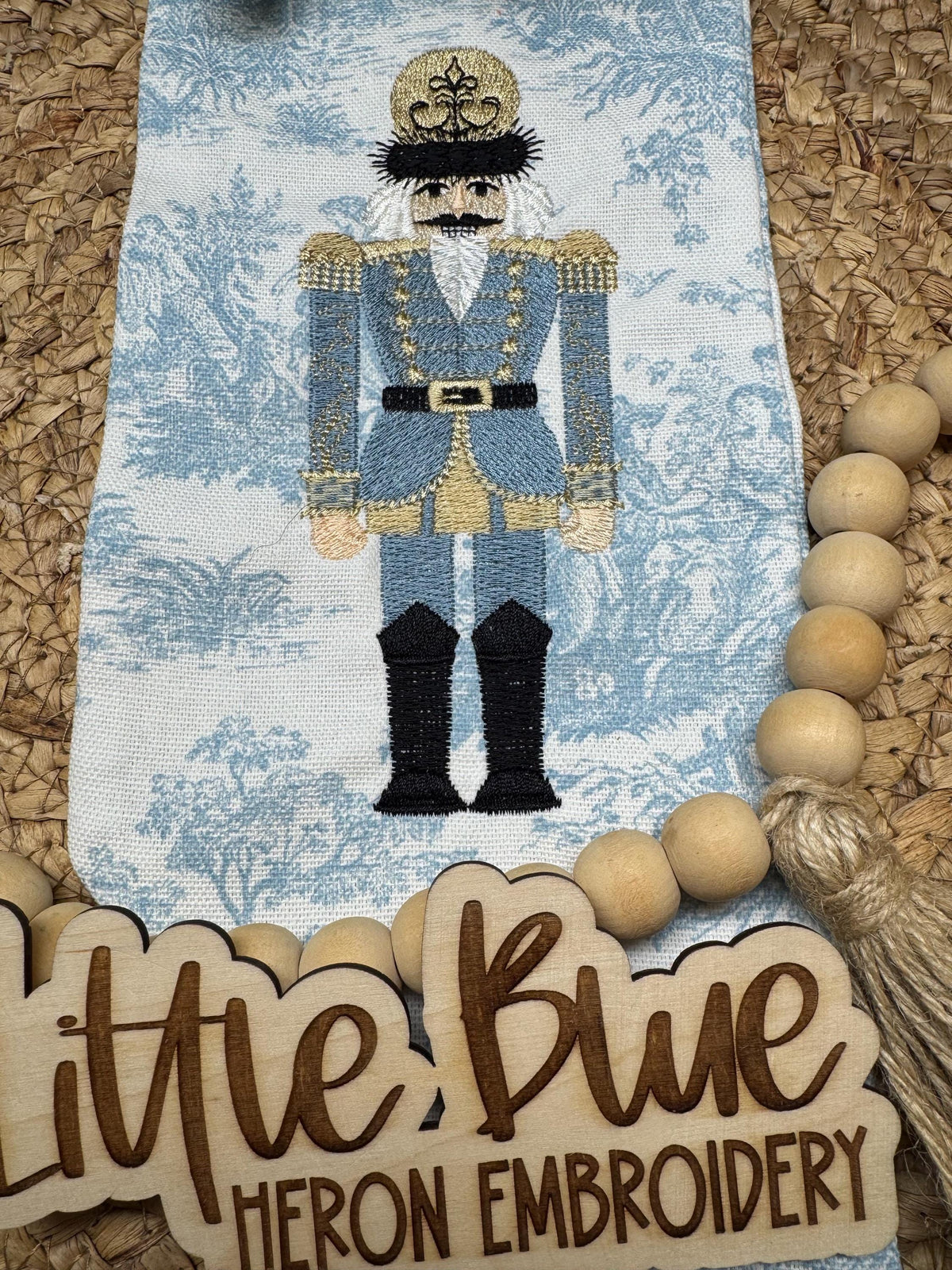 Blue Toile Nutcracker Wreath Sash