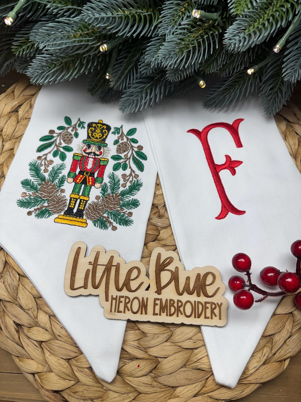Christmas Nutcracker Embroidered Wreath Sash, Holiday Decor