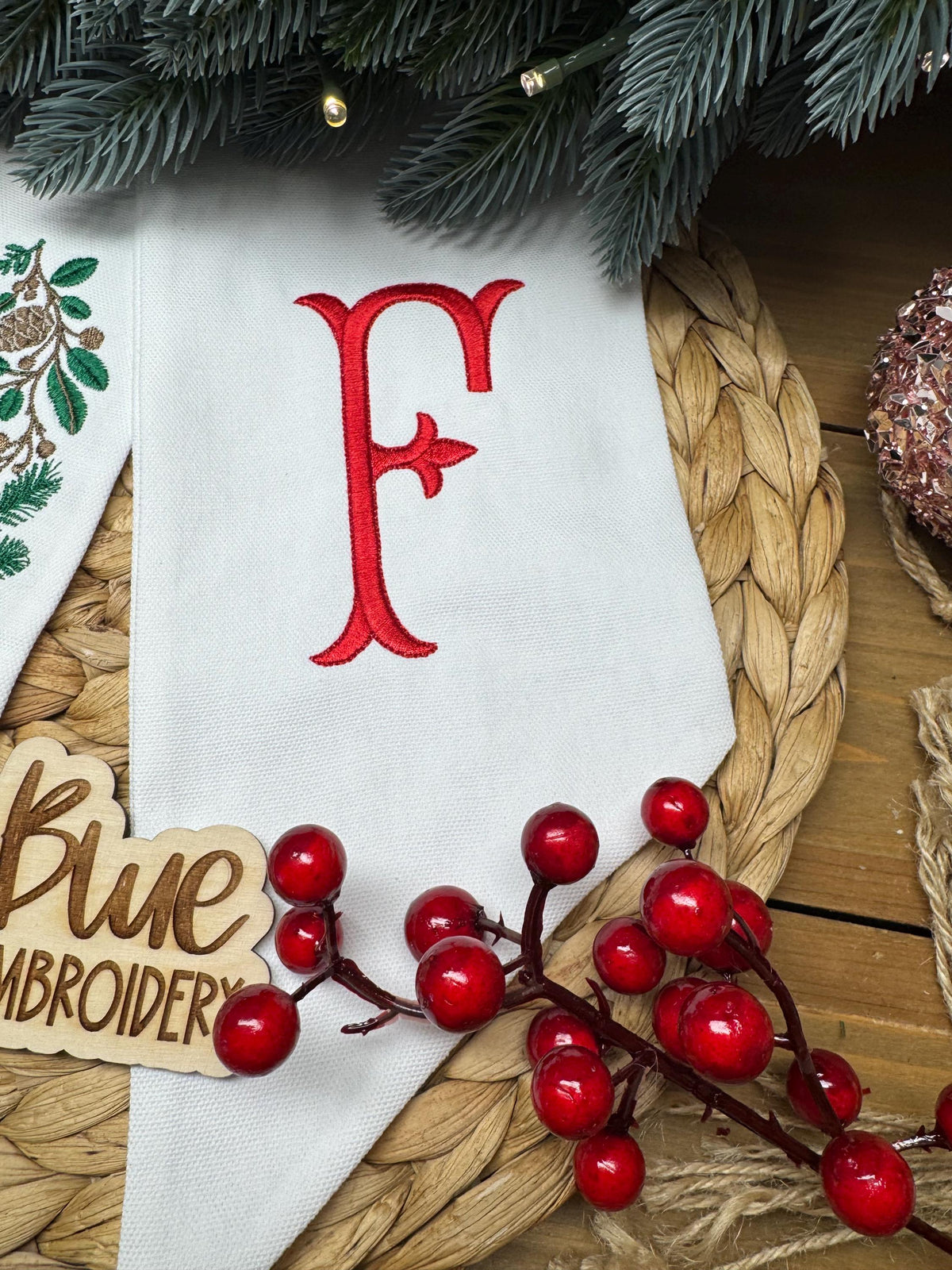Christmas Nutcracker Embroidered Wreath Sash, Holiday Decor
