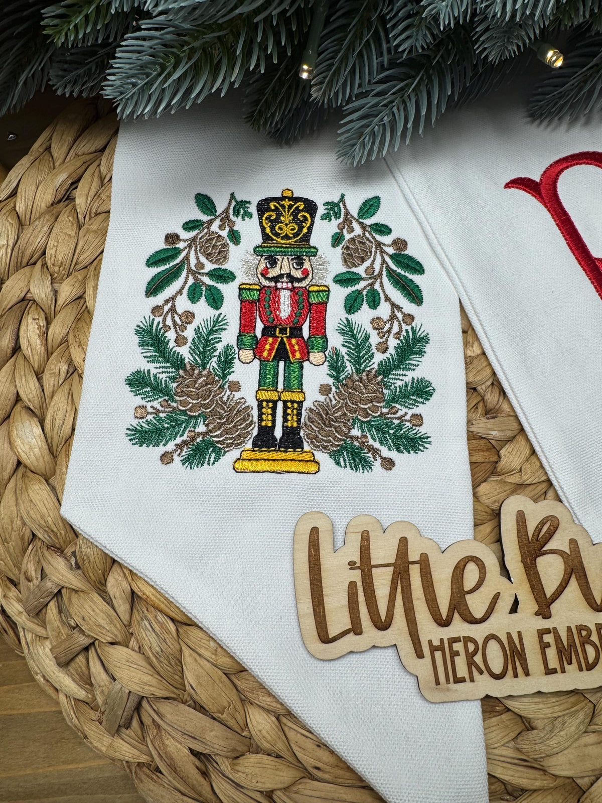 Christmas Nutcracker Embroidered Wreath Sash, Holiday Decor