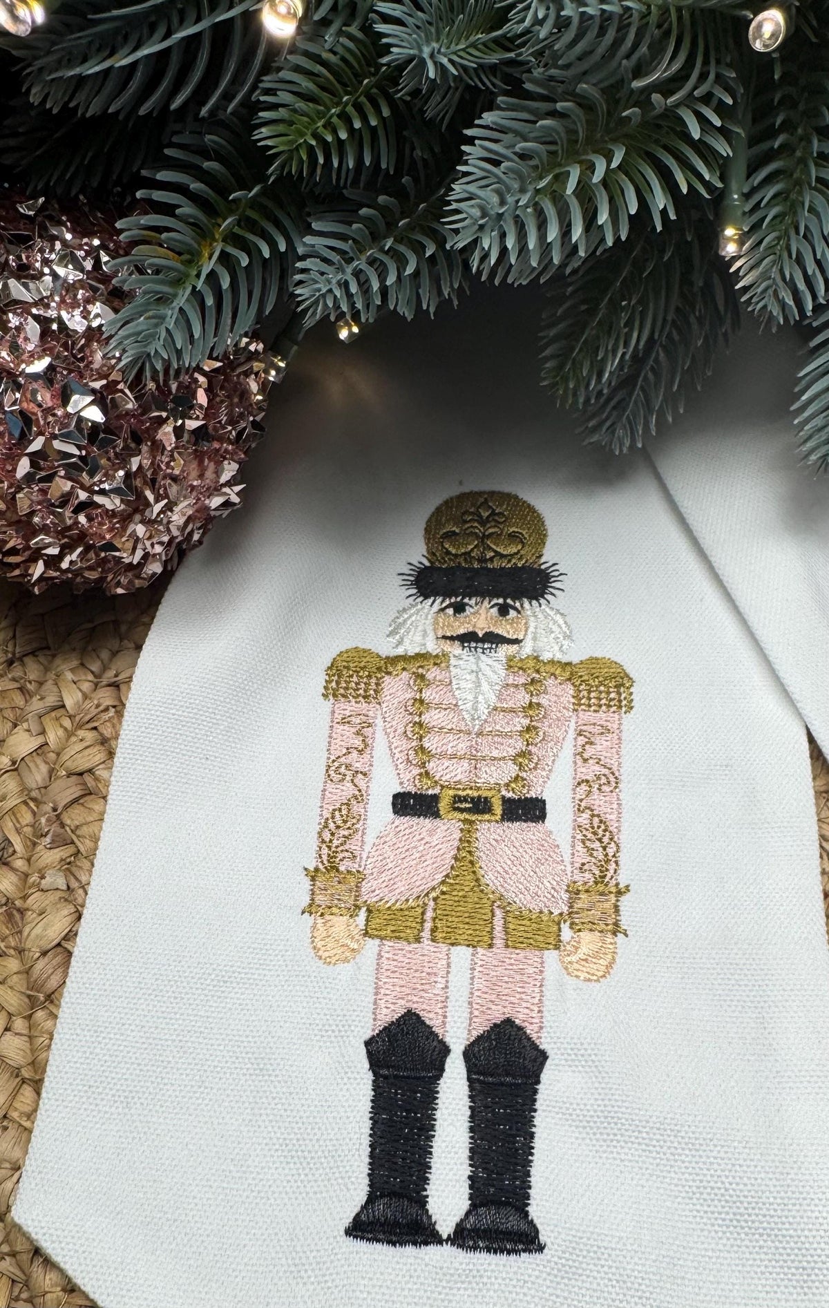 Pink Nutcracker Christmas Embroidered Wreath Sash