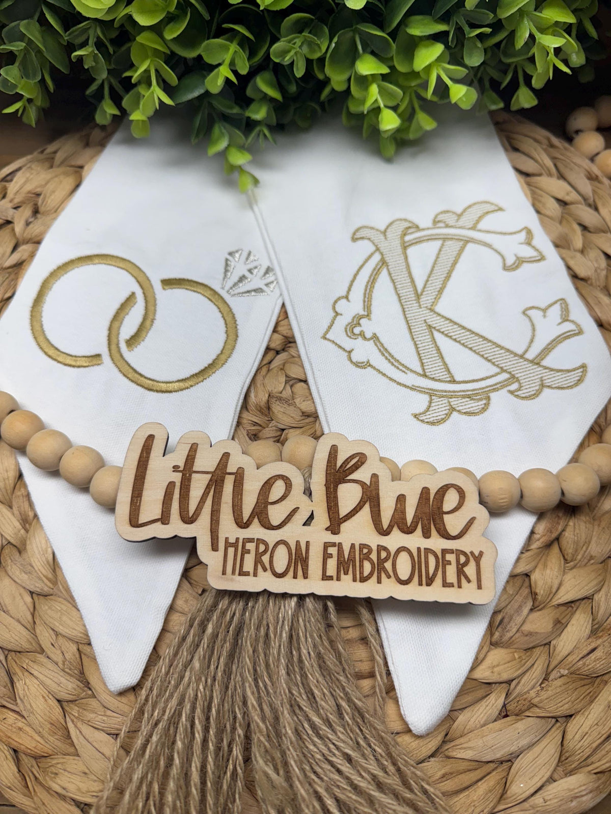 Monogram Wreath Sash: Bride and Groom Interlocking Initials, Engagement Rings Decor - image 3