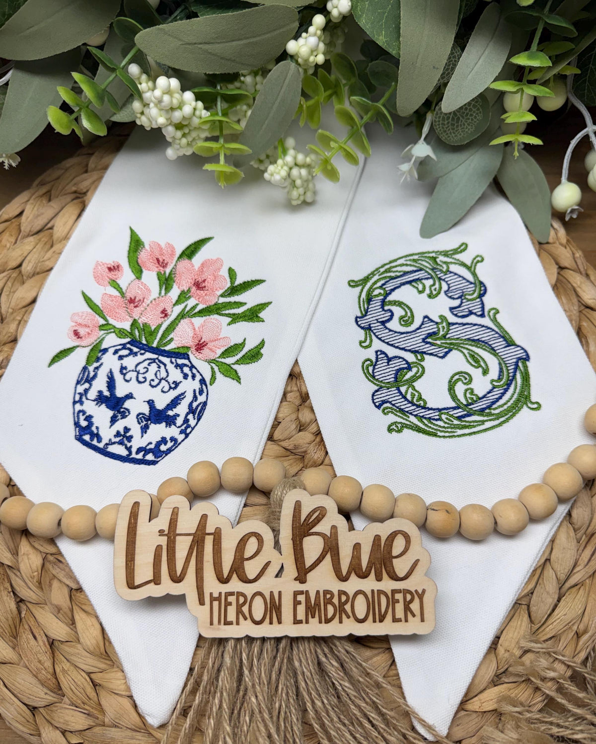 Chinoiserie Planter Floral Wreath Sash