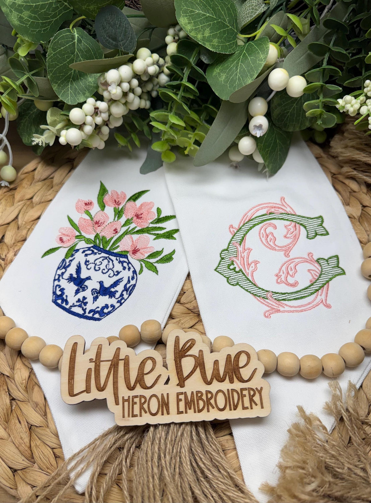 Chinoiserie Planter Floral Wreath Sash