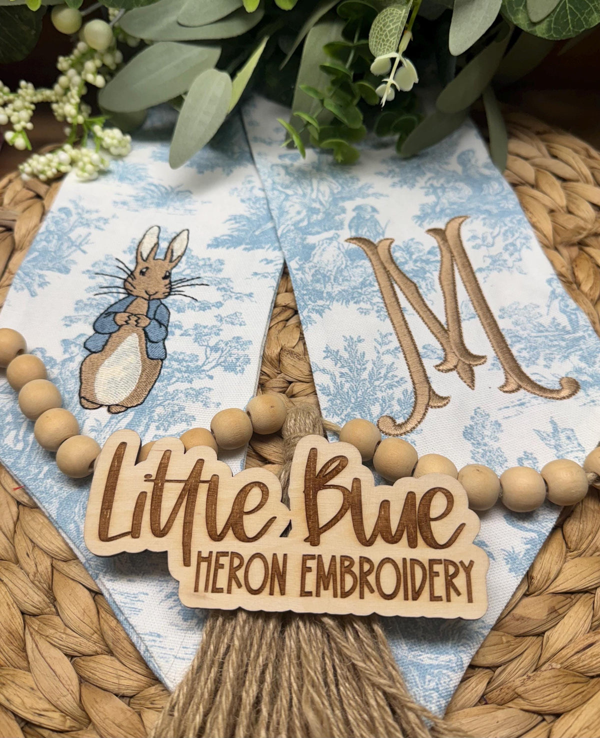Blue Coat Easter Bunny Wreath Sash
