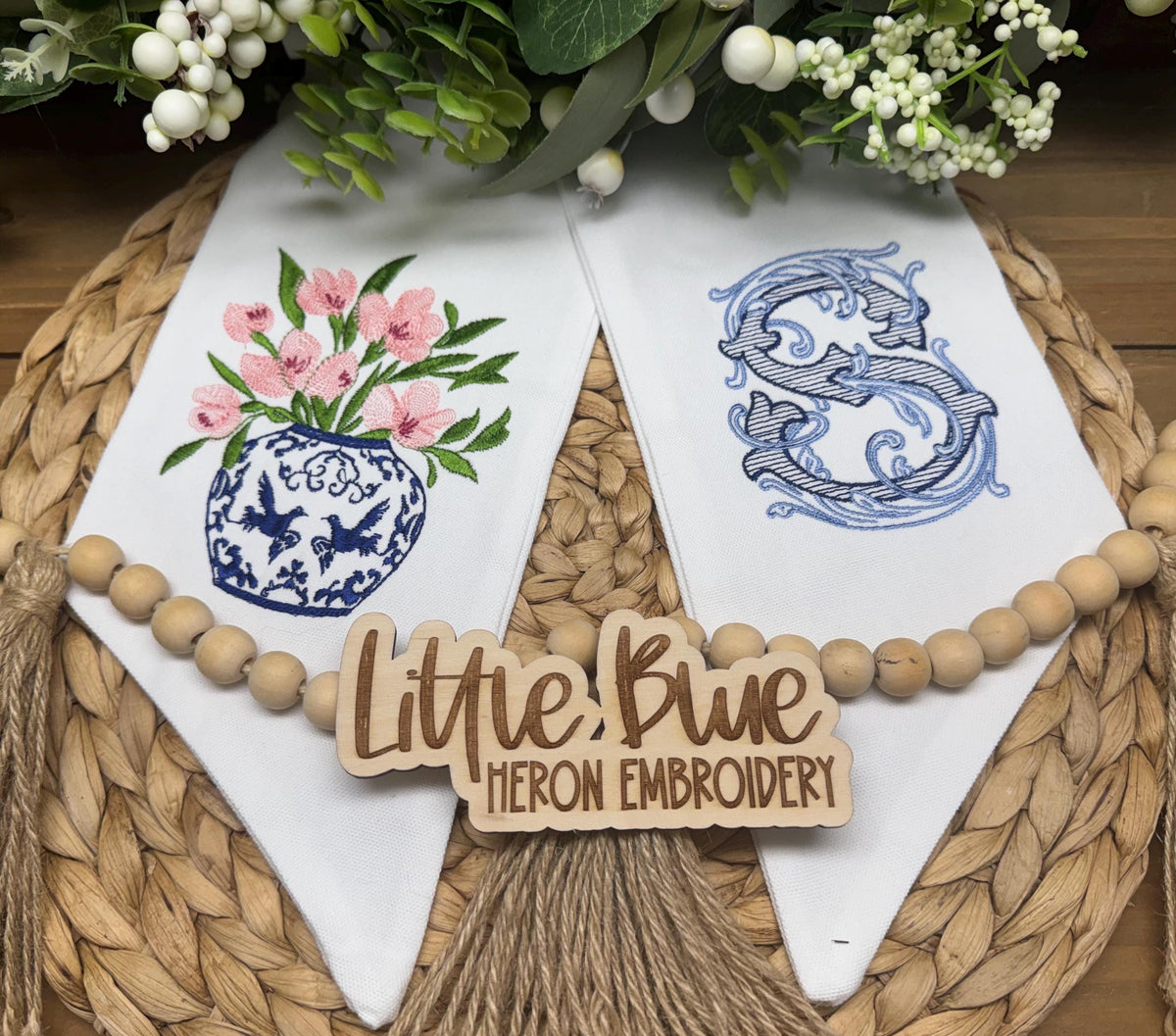 Chinoiserie Planter Floral Wreath Sash