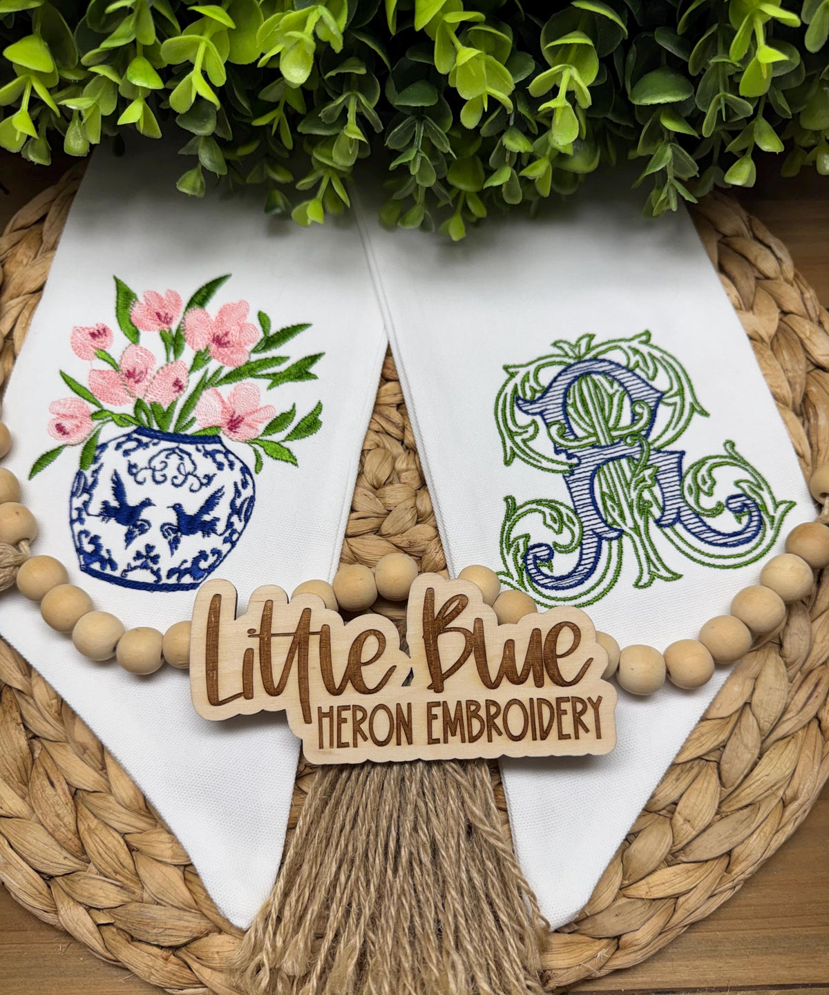 Chinoiserie Planter Floral Wreath Sash