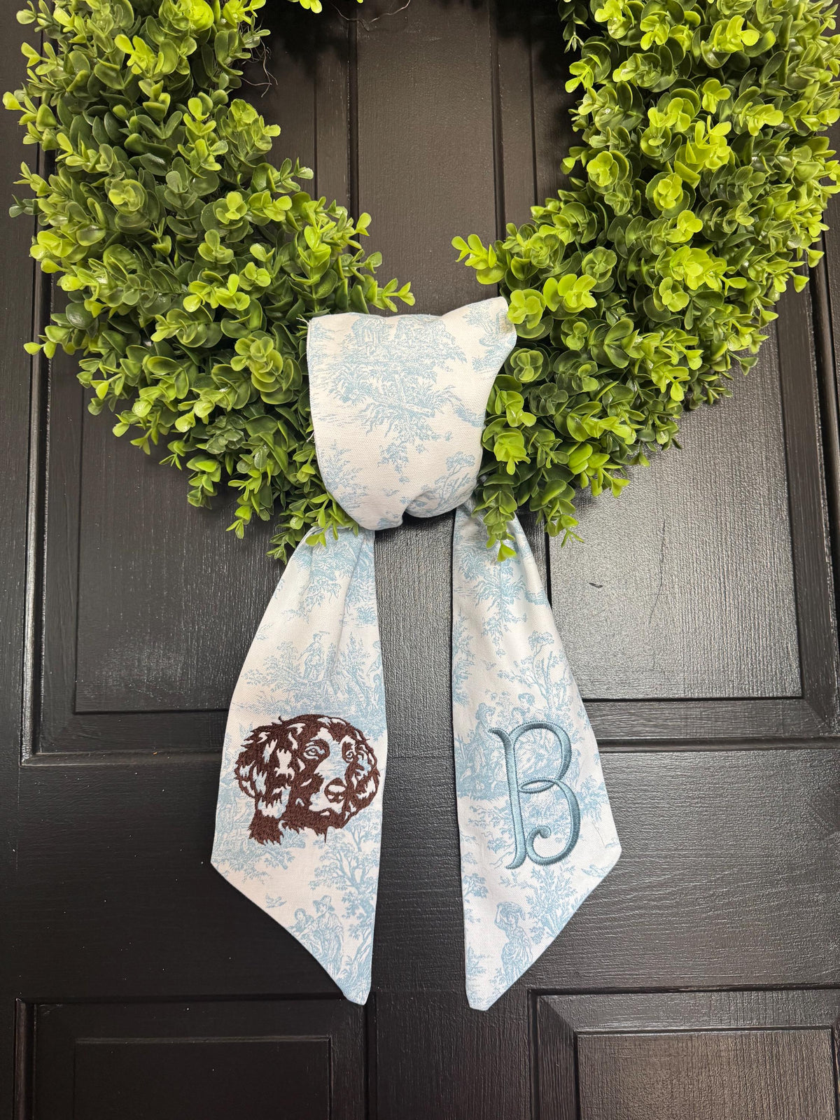 Mongrammed Boykin Spaniel Wreath Sash