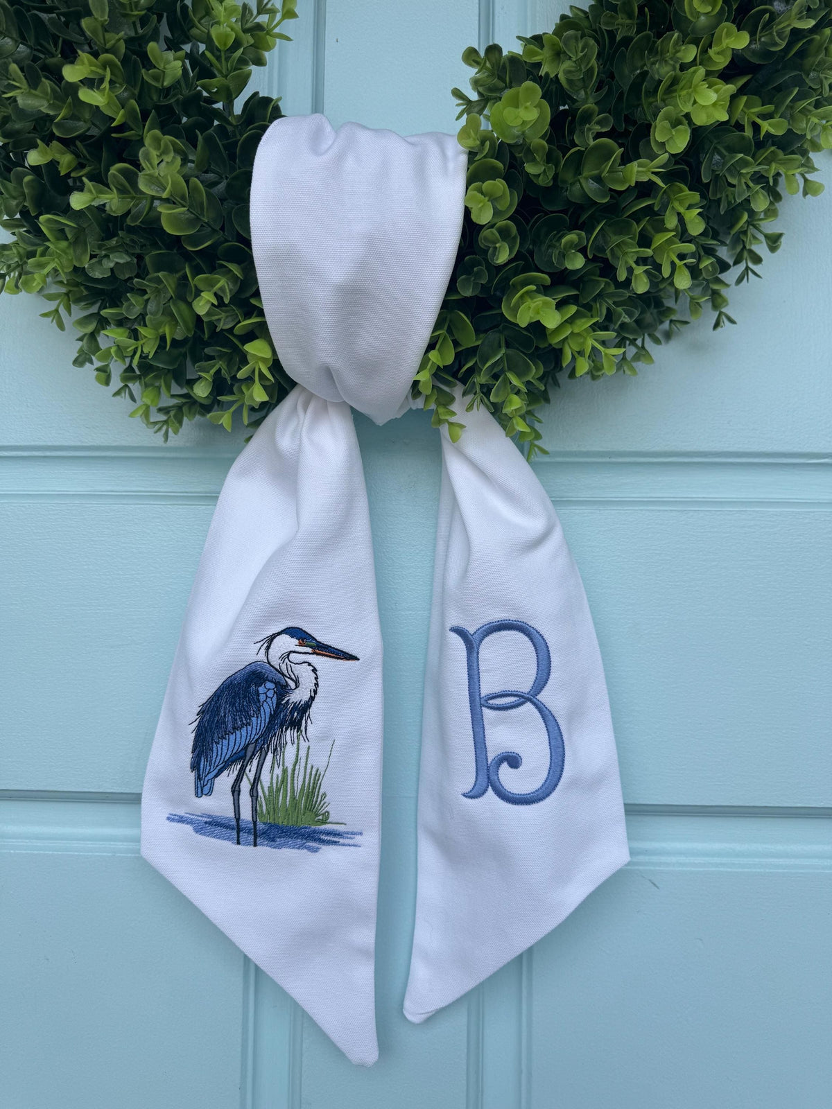 Blue Heron Monogram Wreath Sash