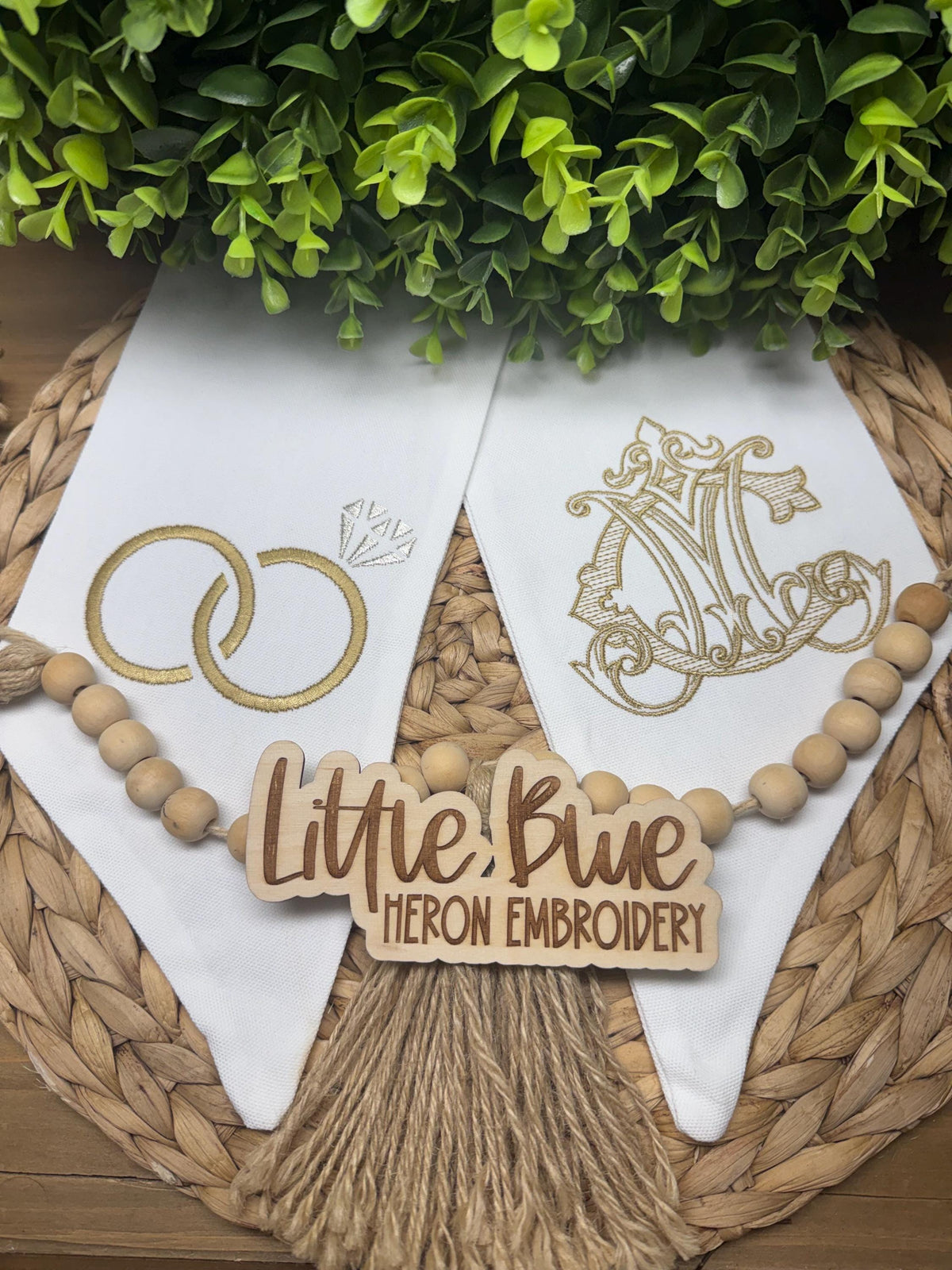 Monogram Wreath Sash: Bride and Groom Interlocking Initials, Engagement Rings Decor - image 5