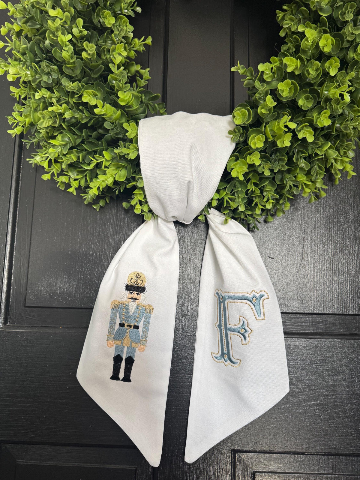 Blue Toile Nutcracker Wreath Sash
