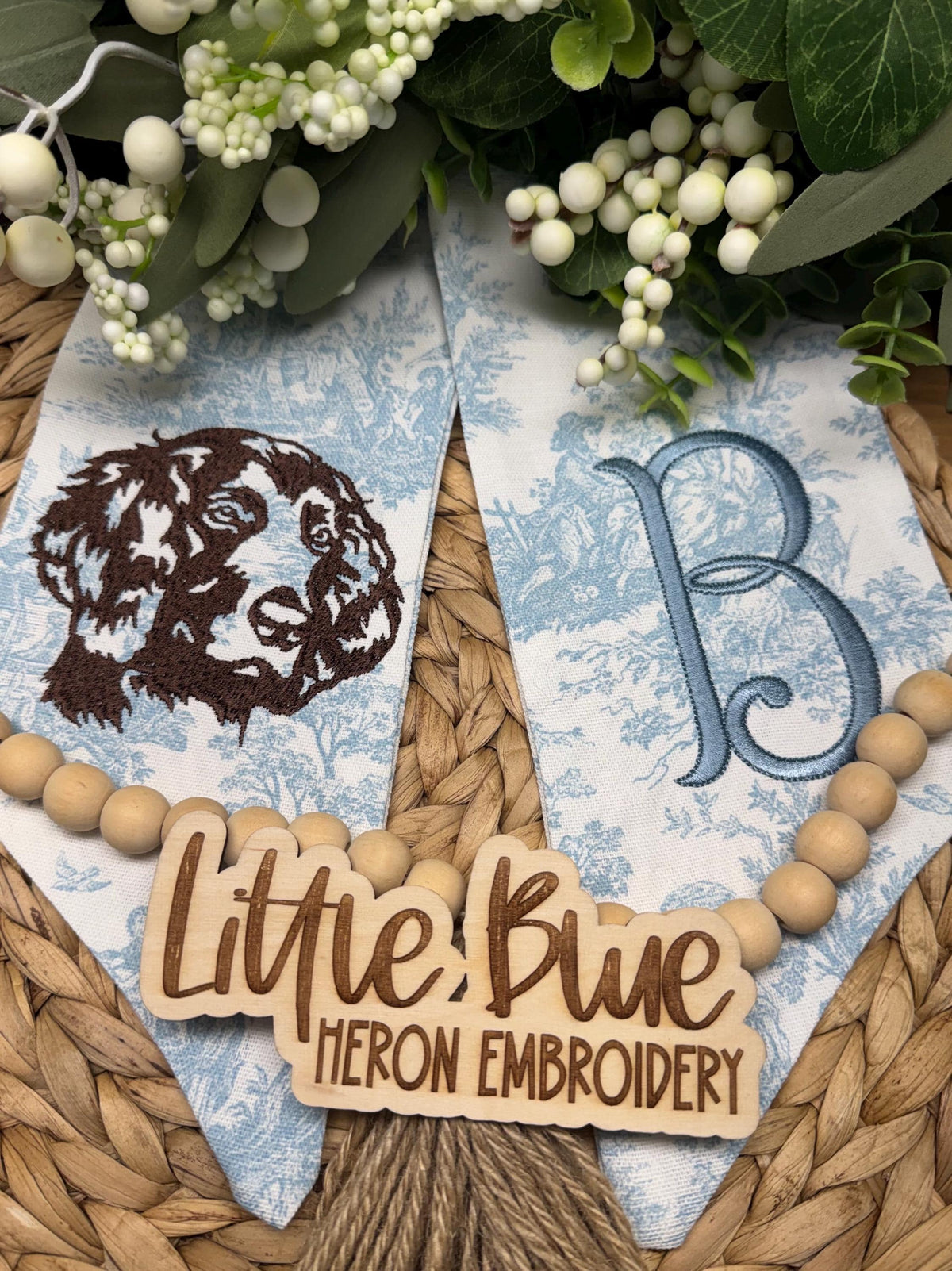 Mongrammed Boykin Spaniel Wreath Sash