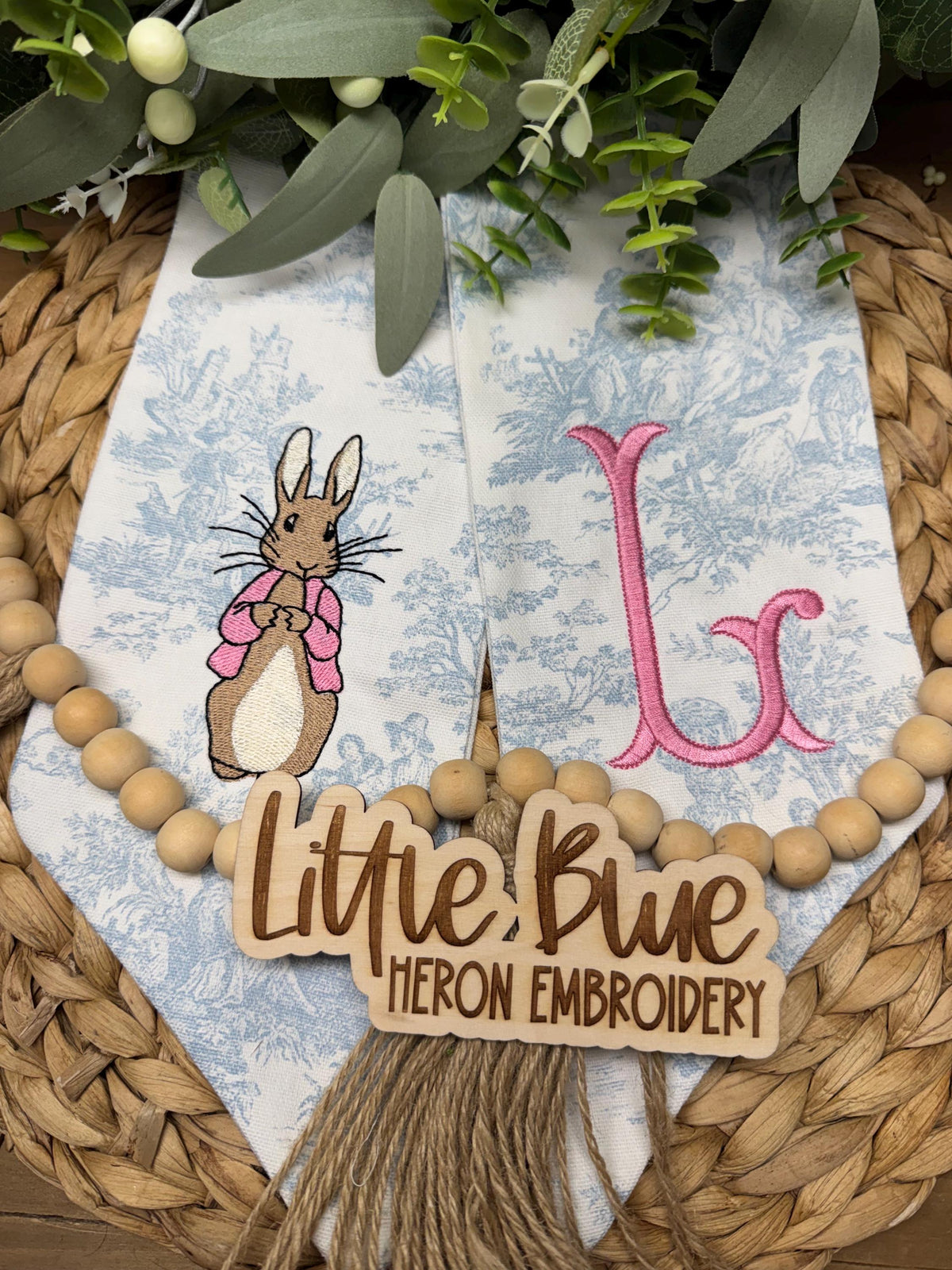 Blue Coat Easter Bunny Wreath Sash
