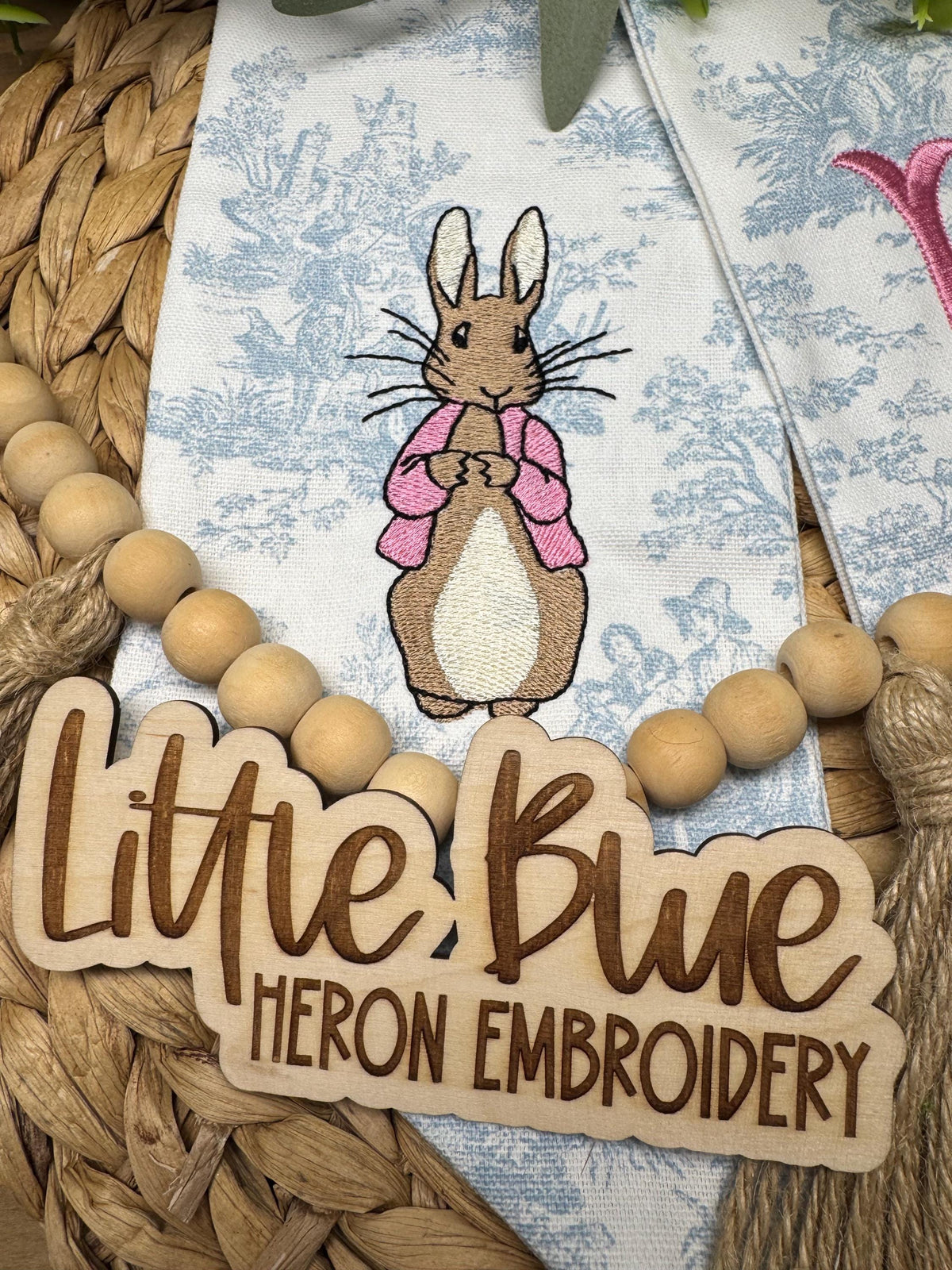 Blue Coat Easter Bunny Wreath Sash