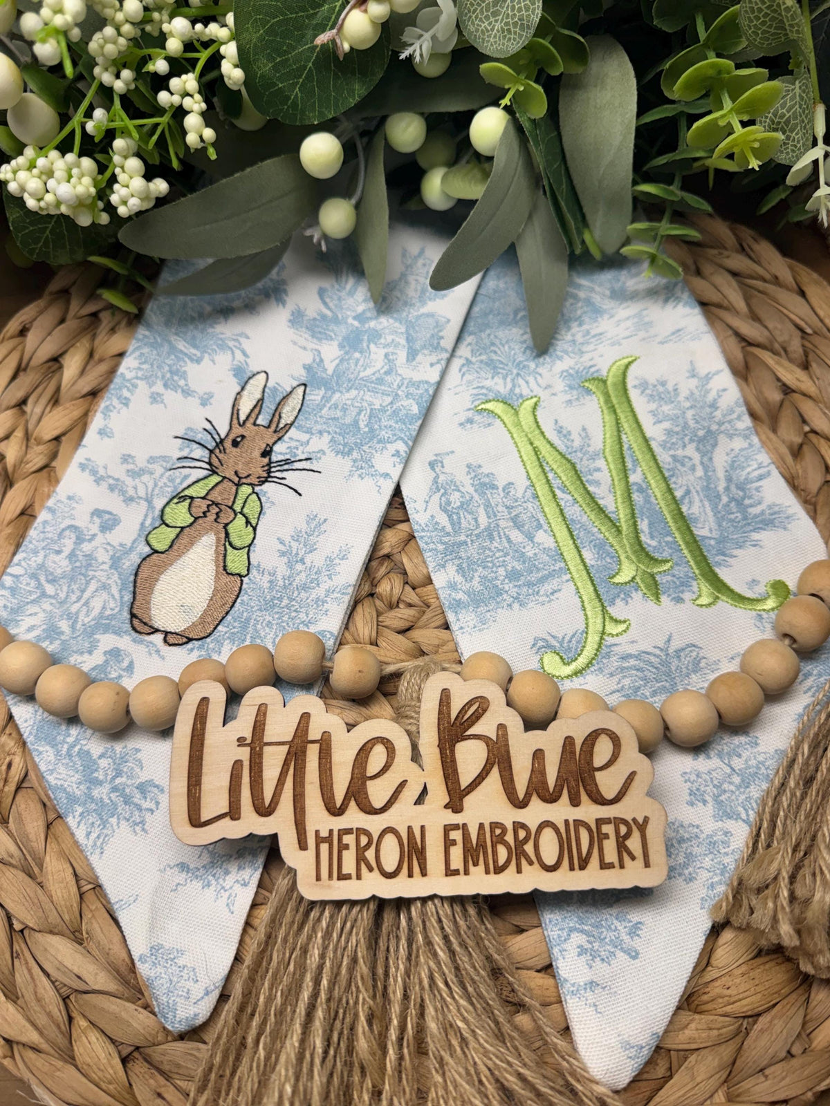 Blue Coat Easter Bunny Wreath Sash