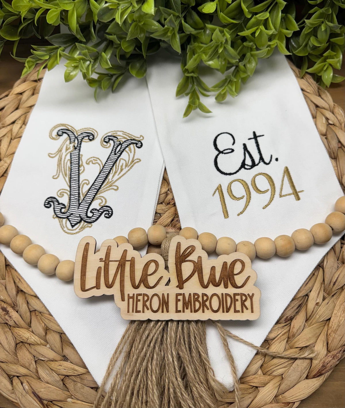 Wedding Monogram Wreath Sash