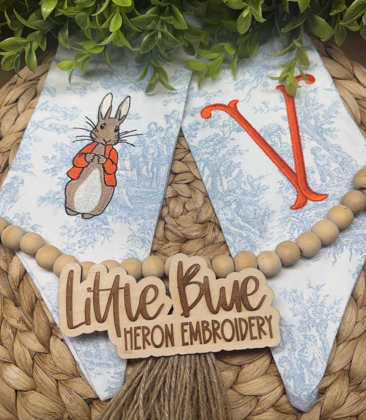 Blue Coat Easter Bunny Wreath Sash