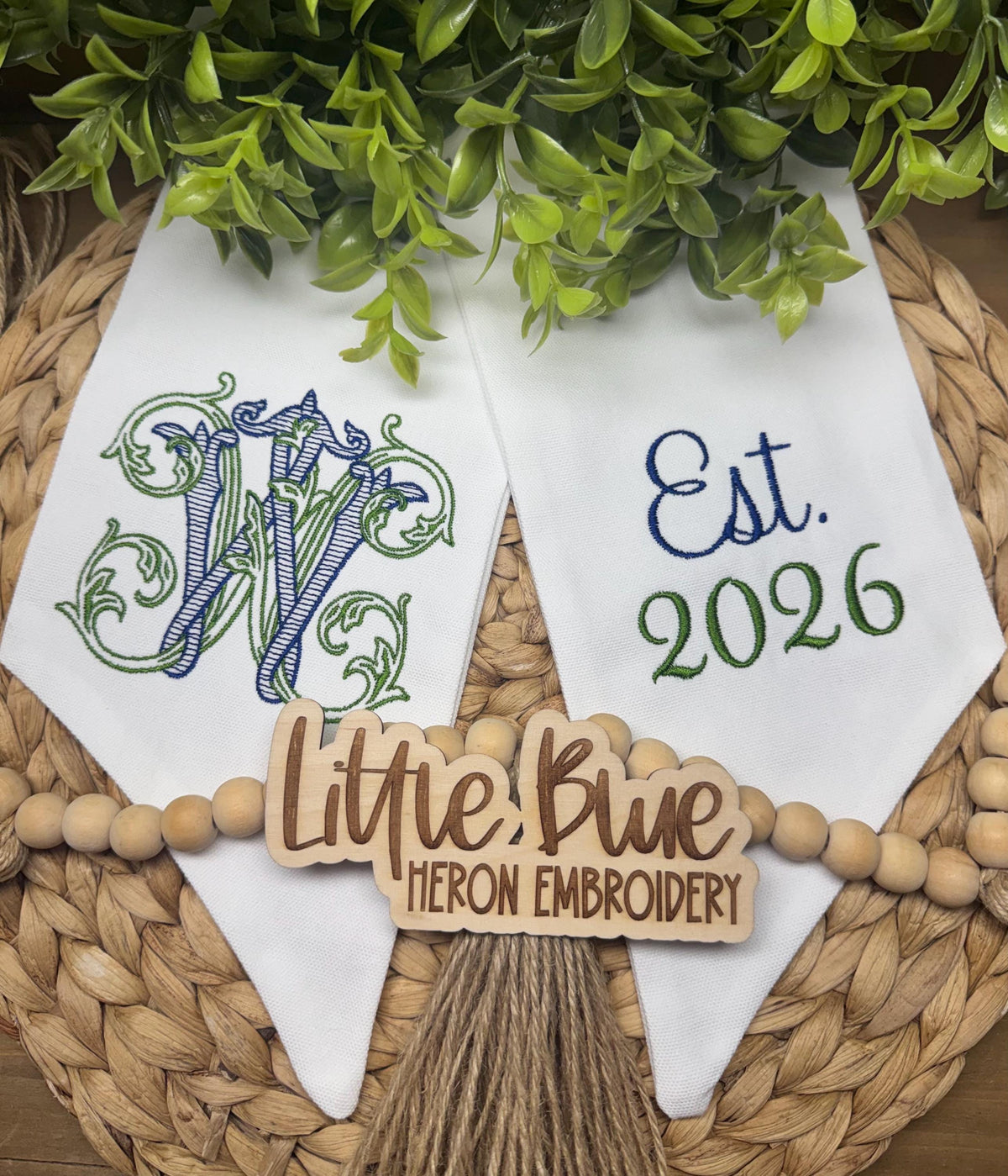 Wedding Monogram Wreath Sash