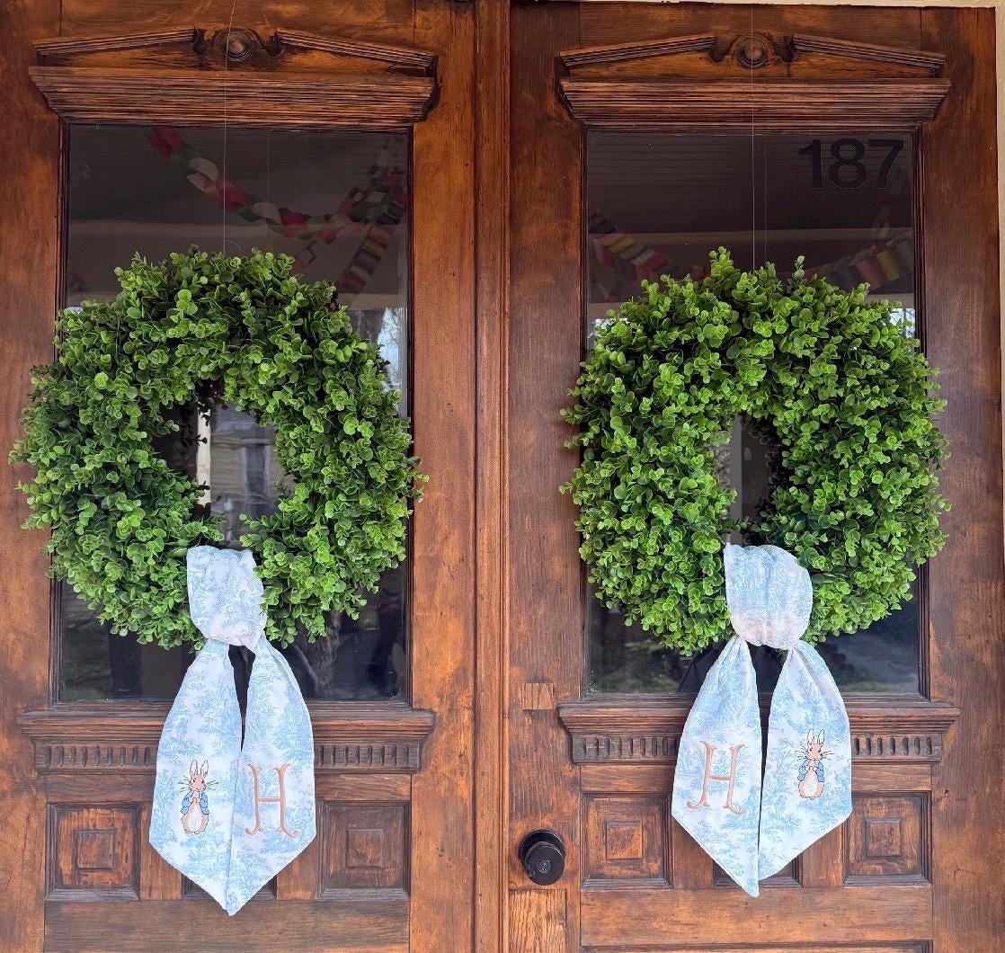 Blue Coat Easter Bunny Wreath Sash