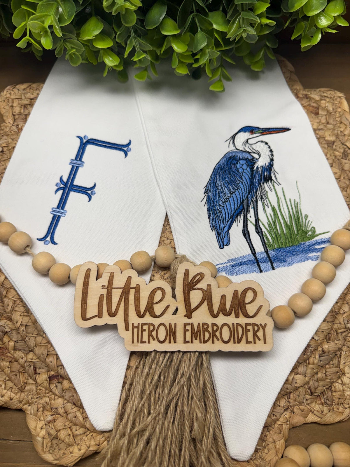 Blue Heron Monogram Wreath Sash