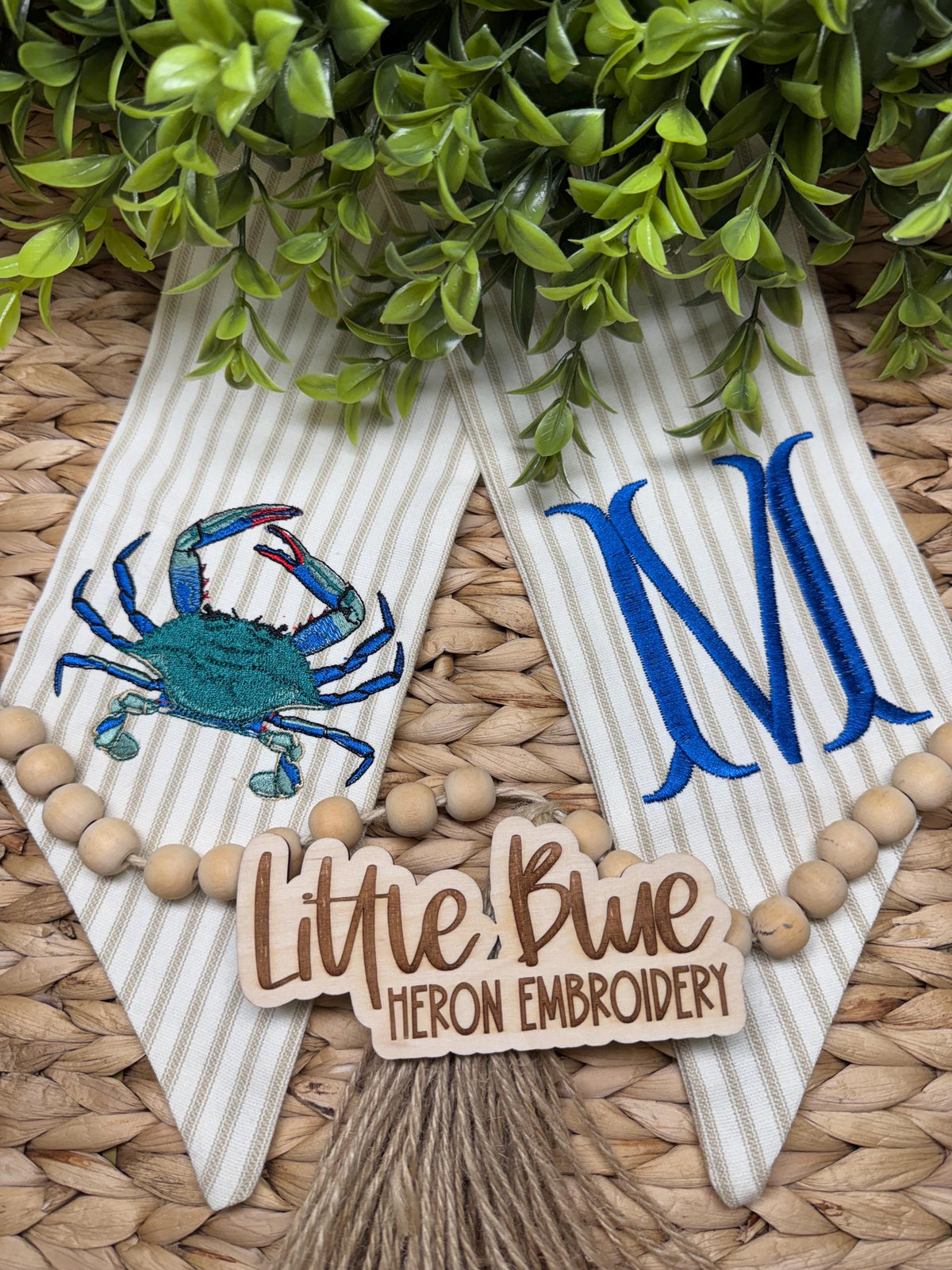 Monogrammed Crab Wreath Sash
