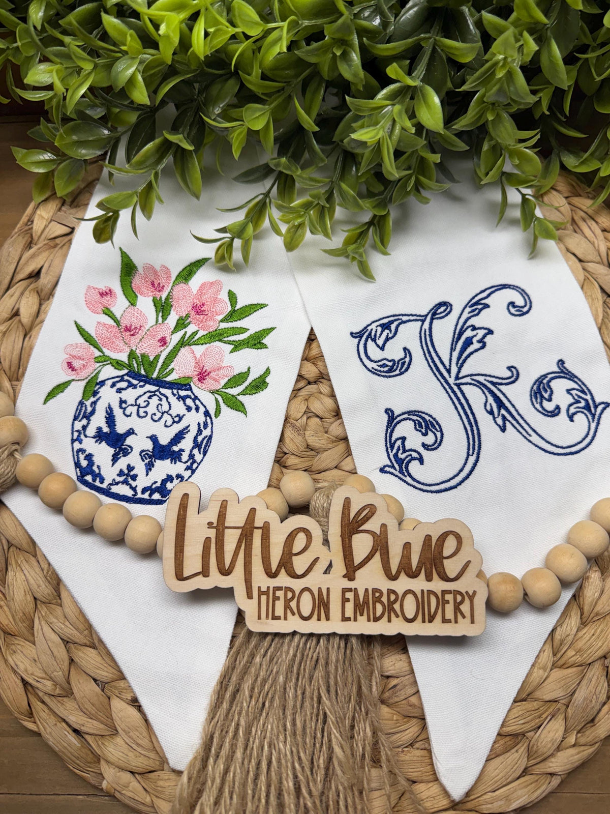 Chinoiserie Planter Floral Wreath Sash