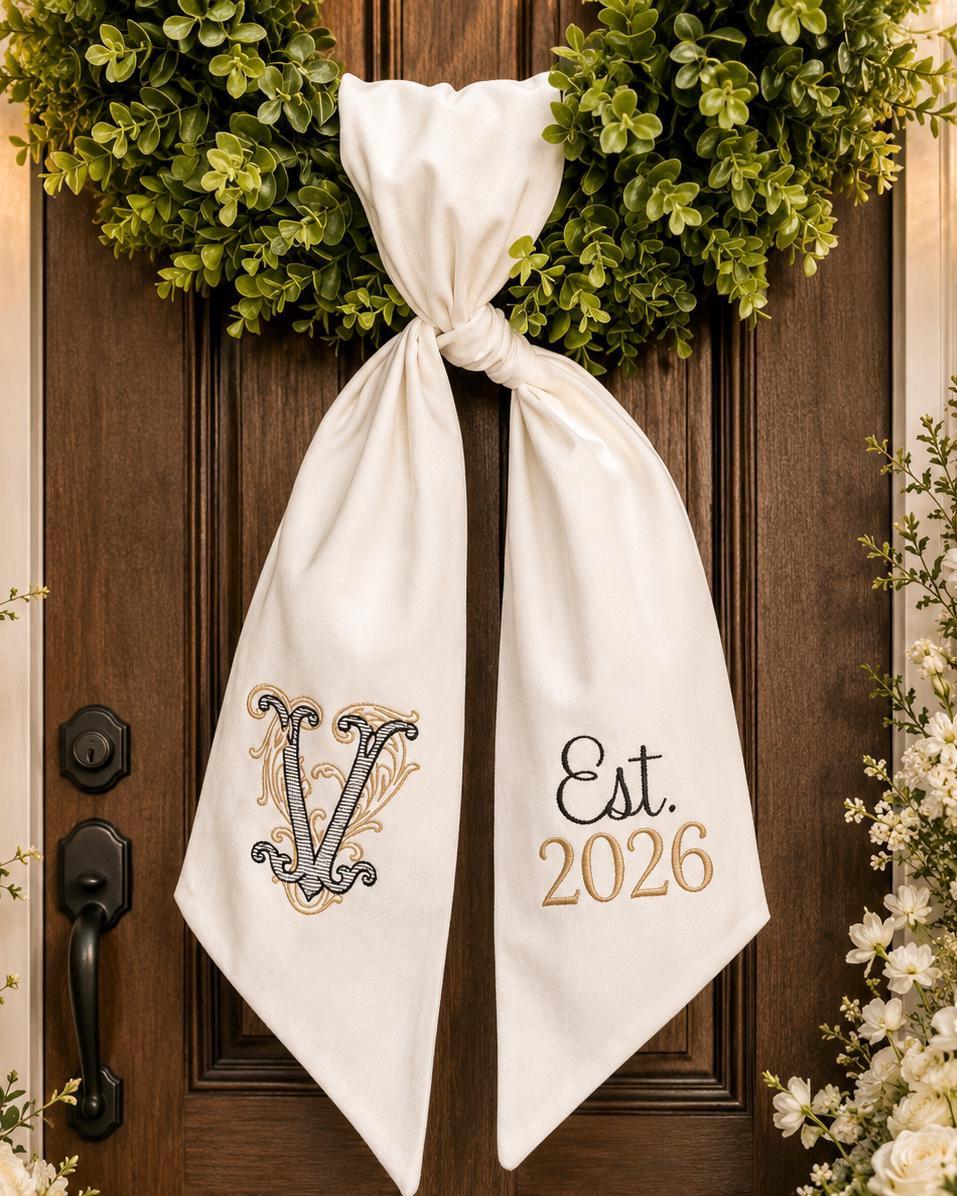 Wedding Monogram Wreath Sash