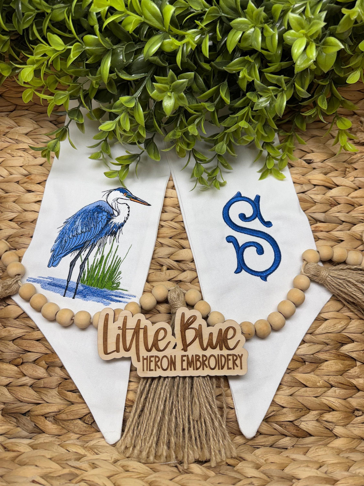 Blue Heron Monogram Wreath Sash