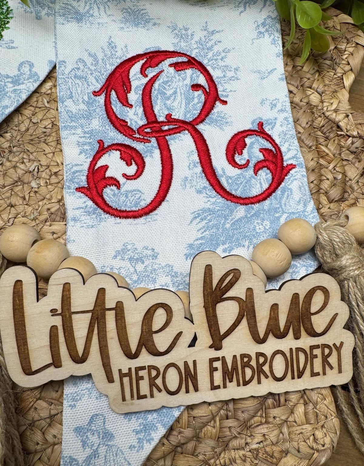 Blue Toile Patriotic Topiary Wreath Sash