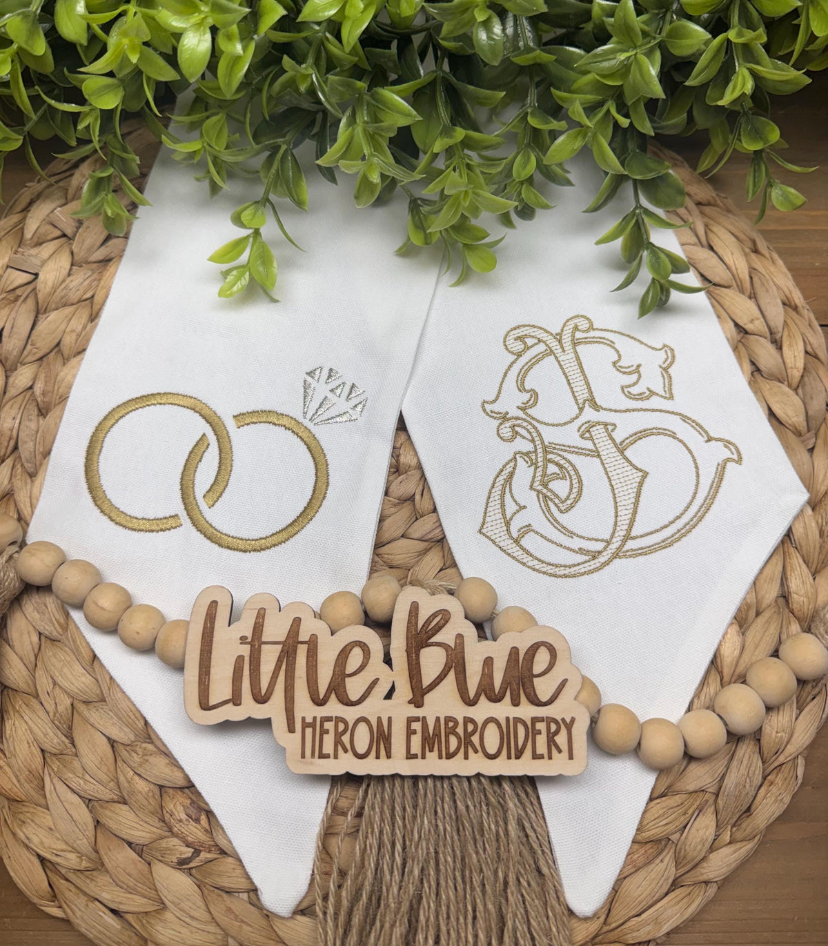 Monogram Wreath Sash: Bride and Groom Interlocking Initials, Engagement Rings Decor - image 2